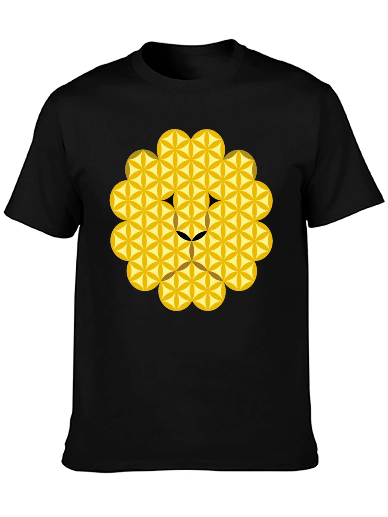 Black Geometric Flower of Life Lion Head Black T-Shirt view 3