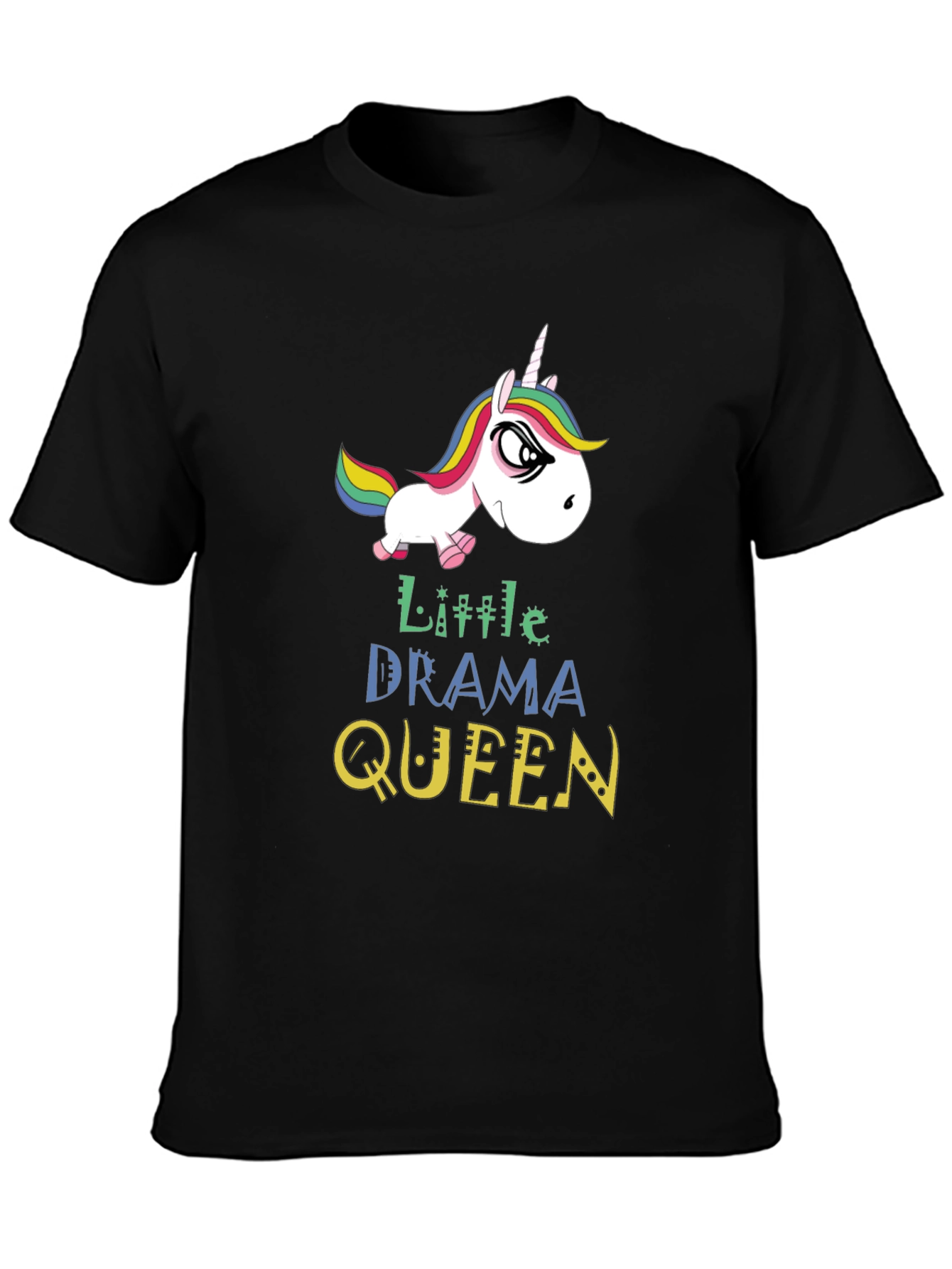 Black Little Drama Queen Unicorn Graphic T-Shirt view 3
