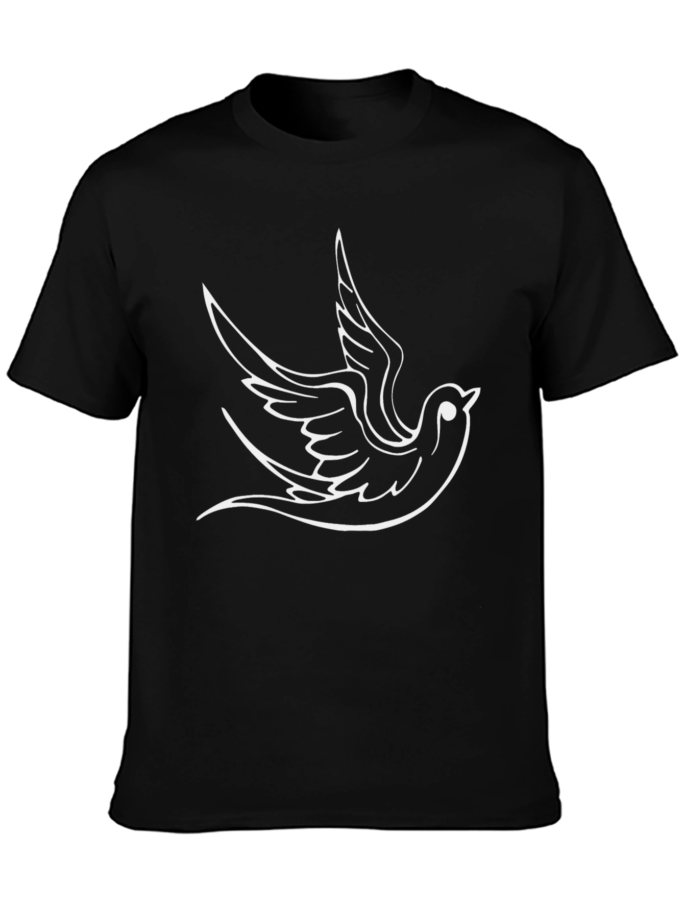 Black Stylish Black T-Shirt with Dove Design view 3