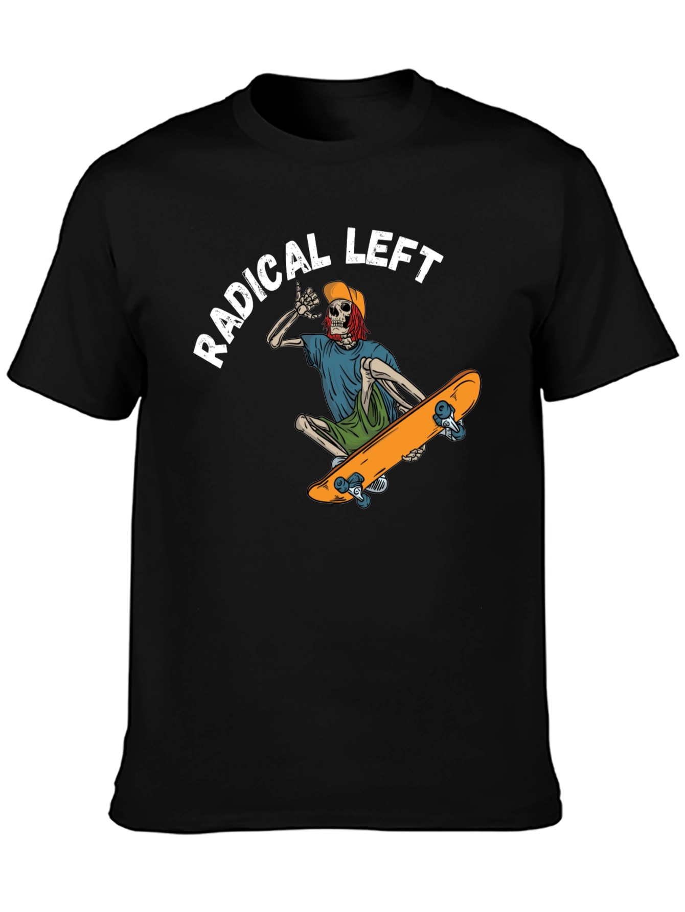 Black Radical Left Skeleton Skateboard T-Shirt view 3