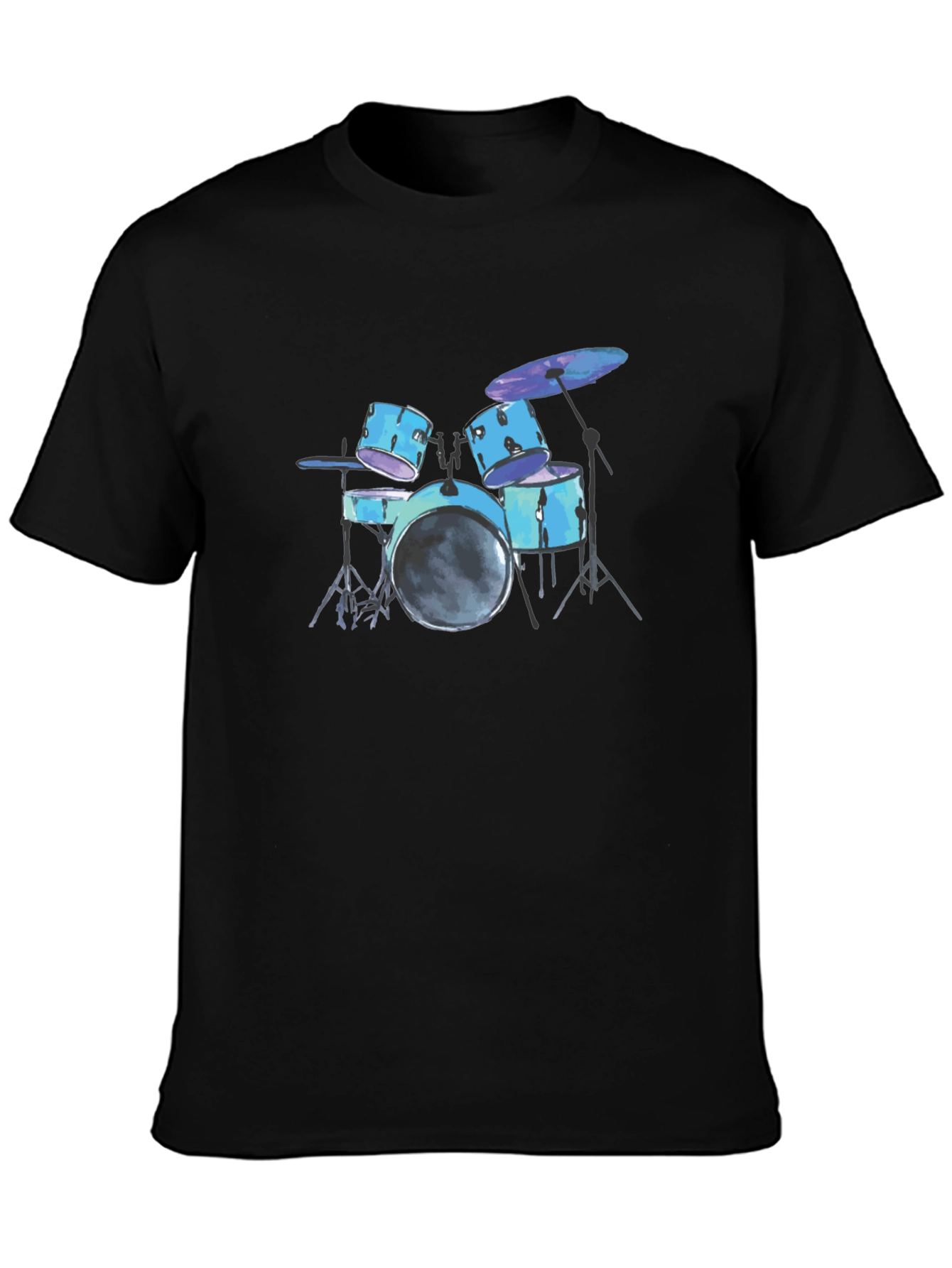 Black Drum Kit Graphic Tee - Black Cotton T-Shirt view 3