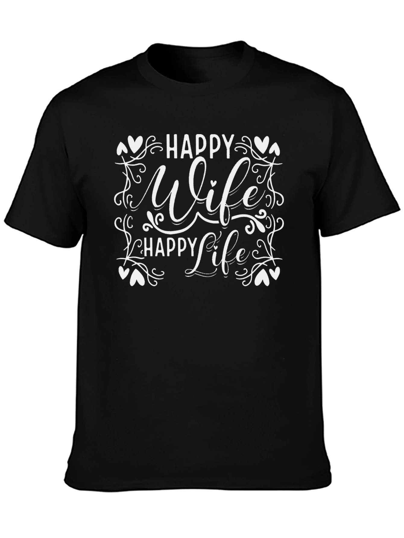 Black Happy Wife Happy Life Graphic Tee - Black Cotton Blend view 3