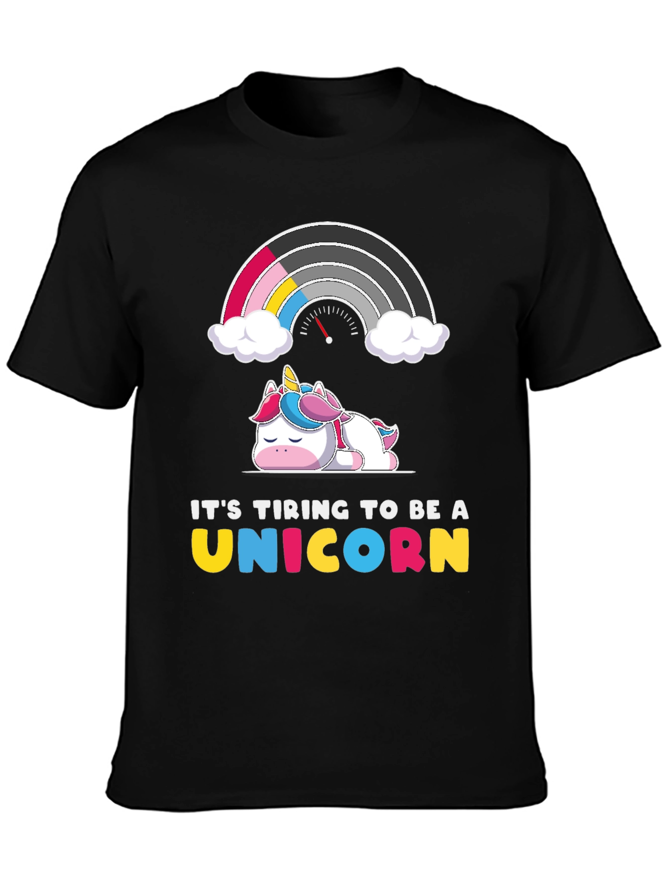 Black Tiring Unicorn Graphic Tee - Black Cotton T-Shirt view 3