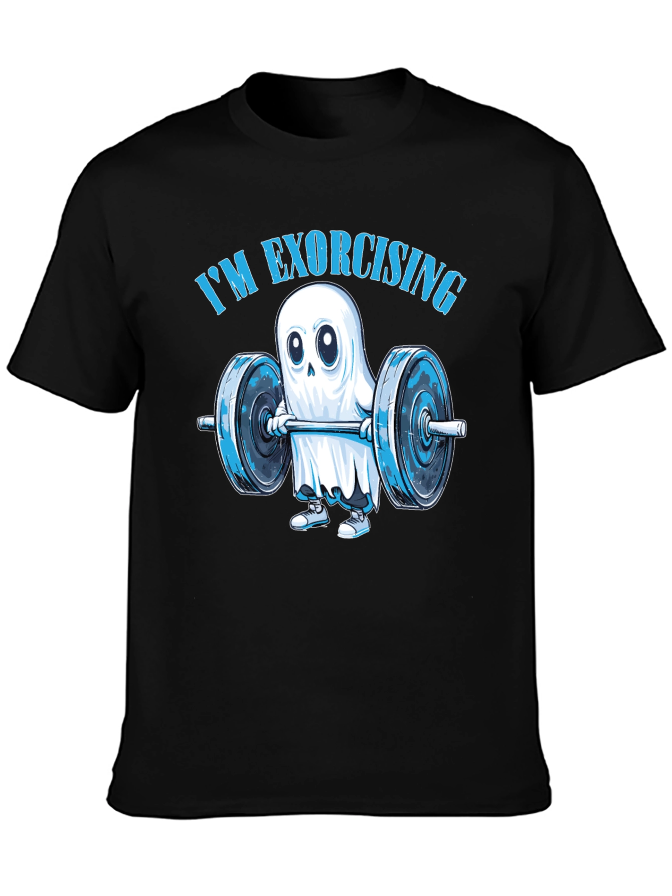 Black Funny Ghost Weightlifting T-Shirt: "I'm Exorcising!" view 3