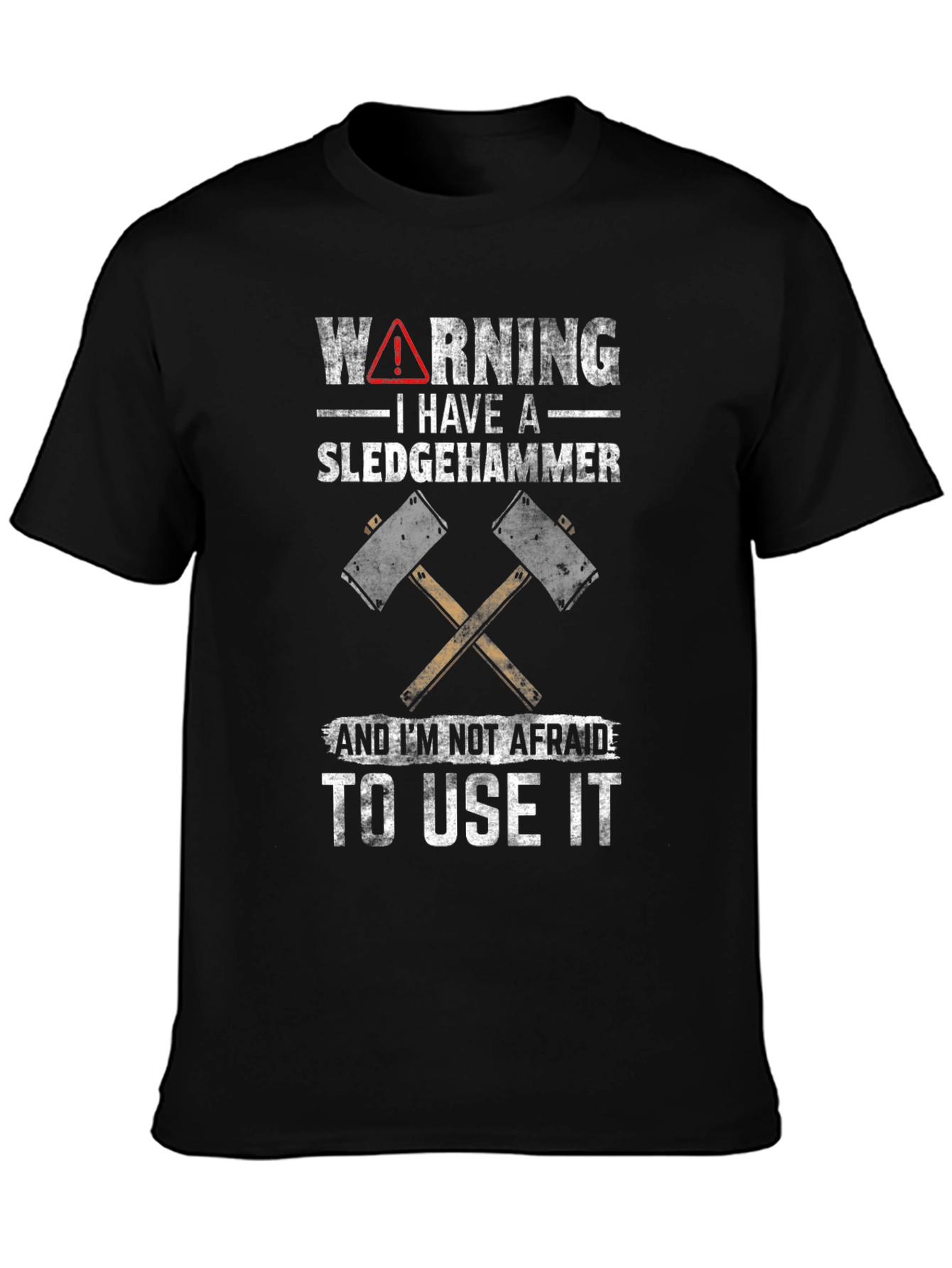 Black Warning Sledgehammer Graphic Tee view 3