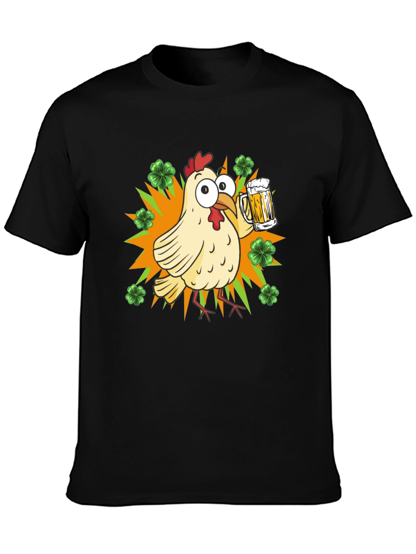 Black St. Patrick's Day Chicken with Beer T-Shirt view 3