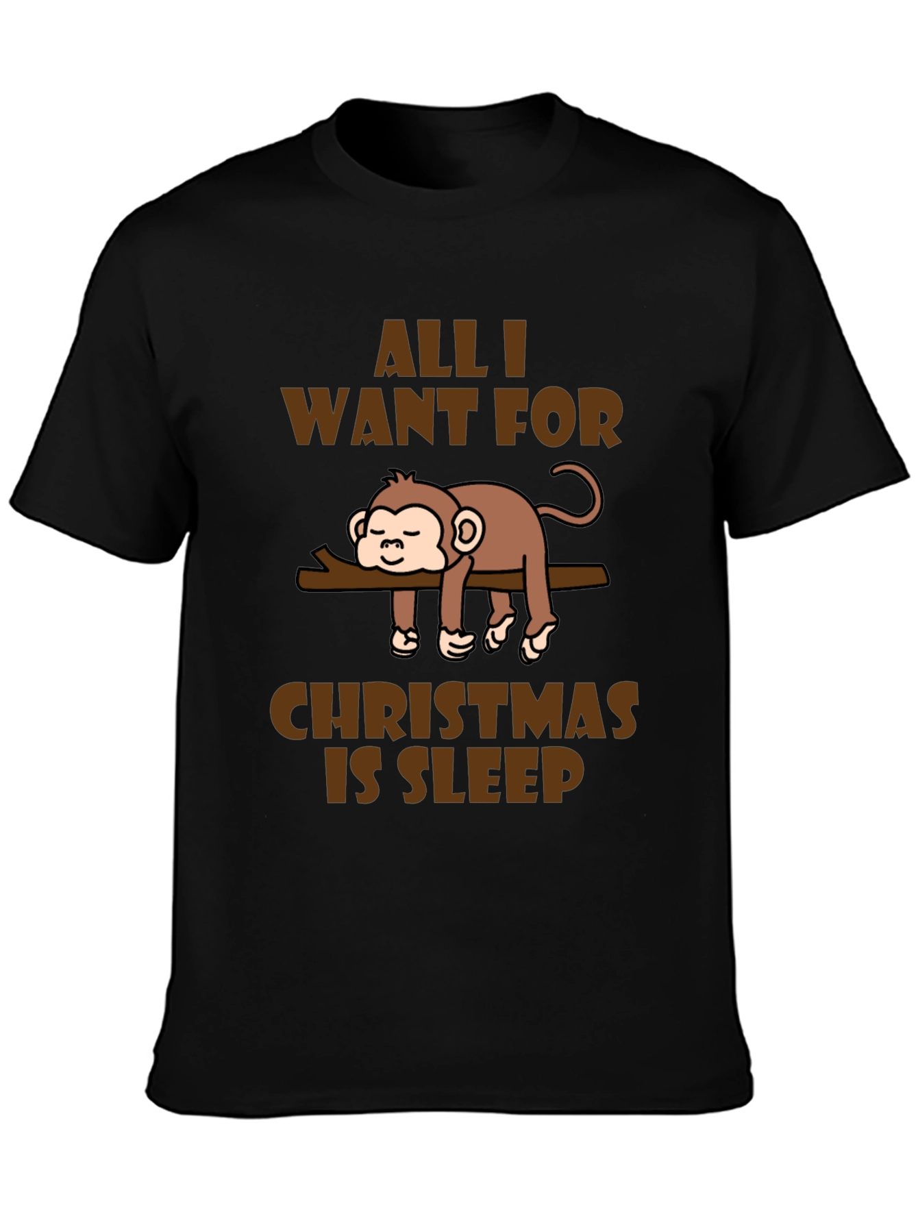 Black Funny Monkey Christmas Sleep T-Shirt view 3
