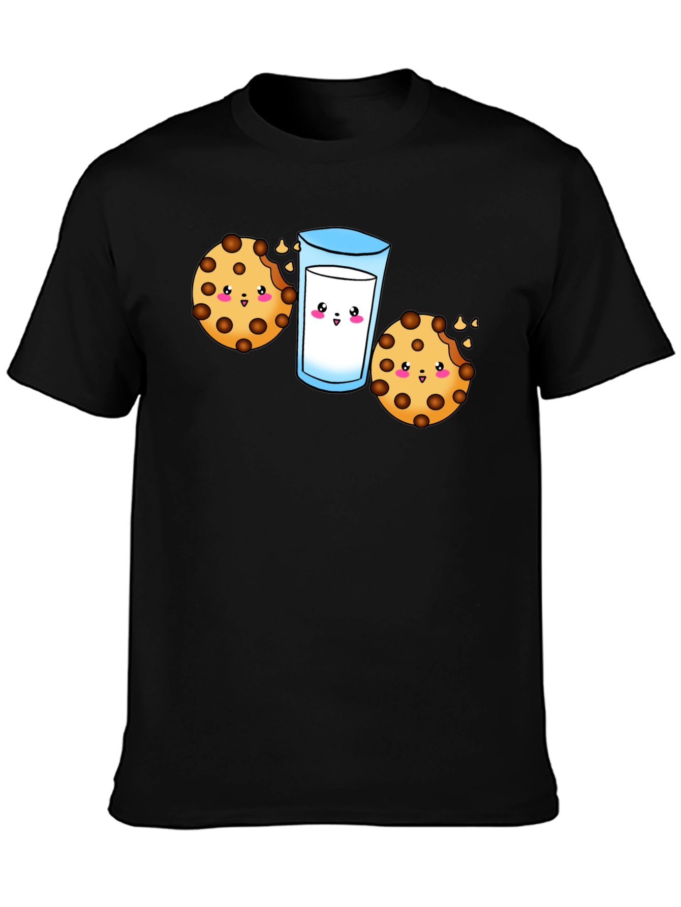 Black Cute Cookie & Milk Graphic Black T-Shirt view 3