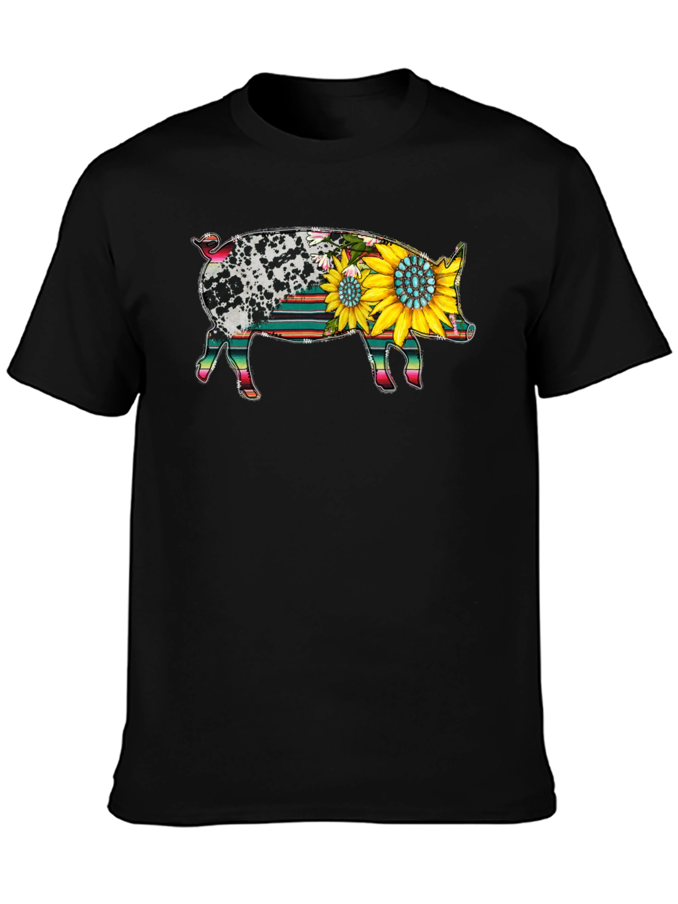 Black Sunflower Pig Graphic Tee view 3