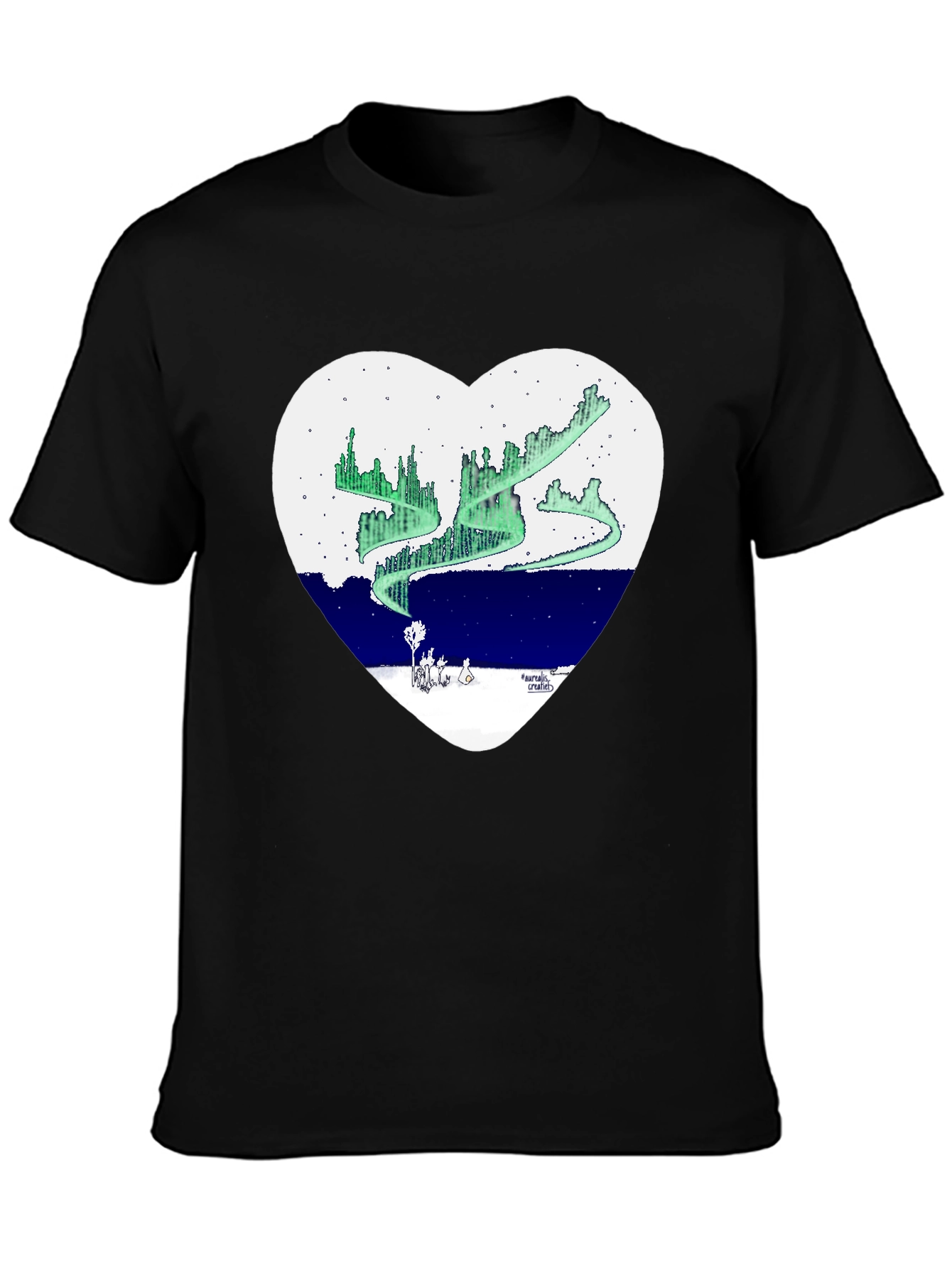 Black Aurora Borealis Heart Graphic T-Shirt view 3