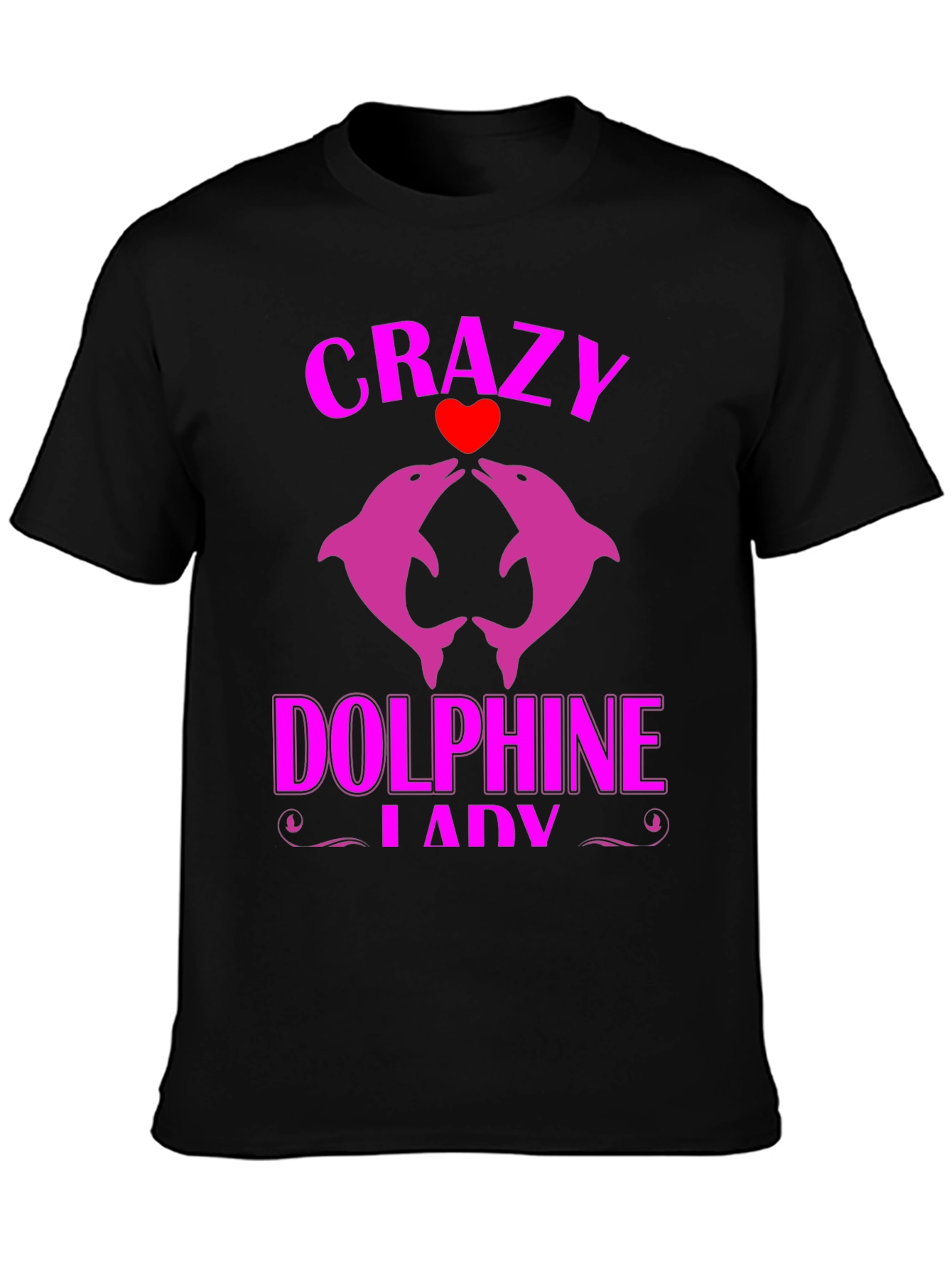 Black Crazy Dolphin Lady Graphic Tee view 3