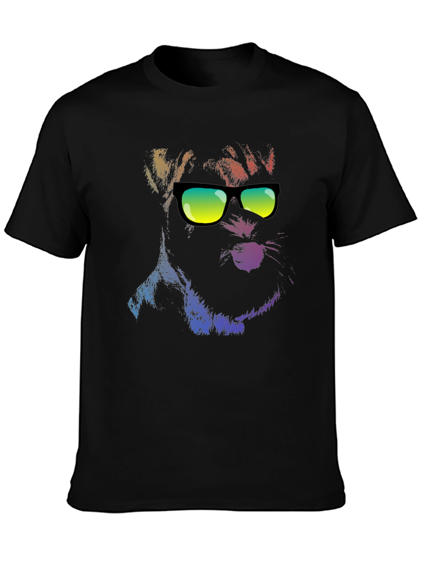 Black Cool Dog in Shades Men's Black T-Shirt view 3