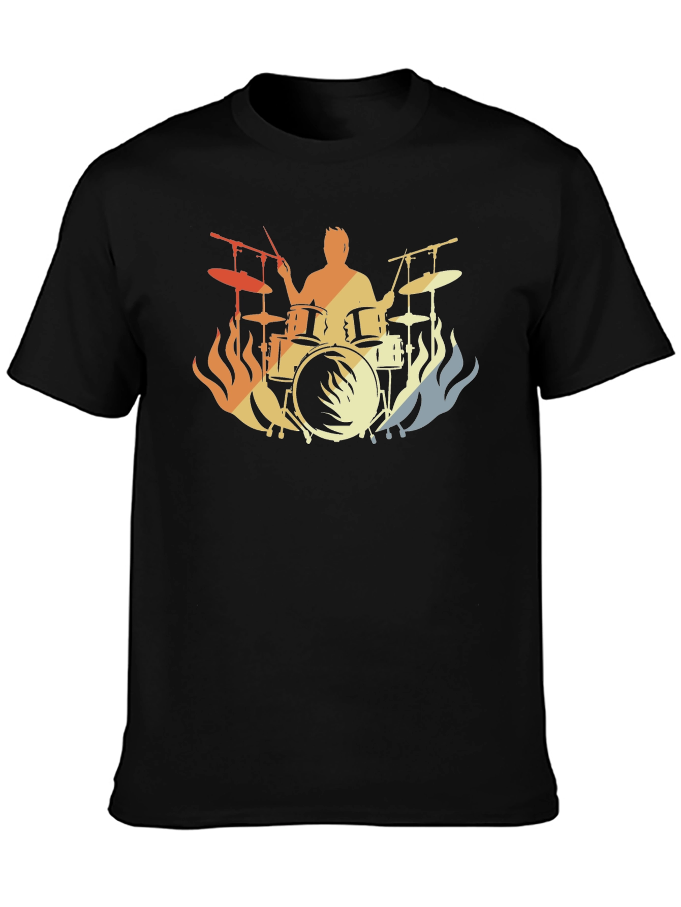 Black Drummer Fire Silhouette T-Shirt - Black Cotton Tee view 3