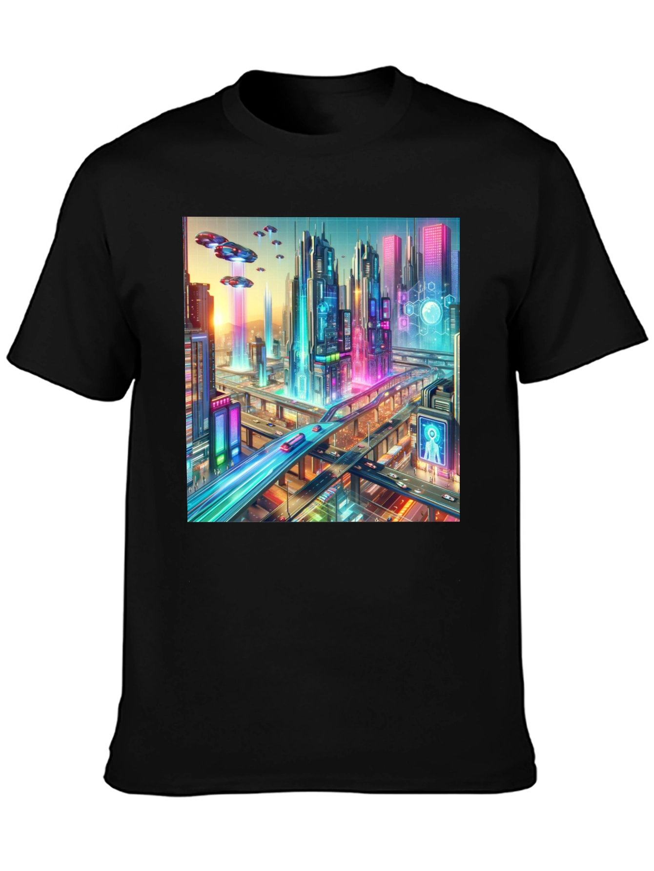 Black Futuristic Cityscape Graphic Tee - Black view 3