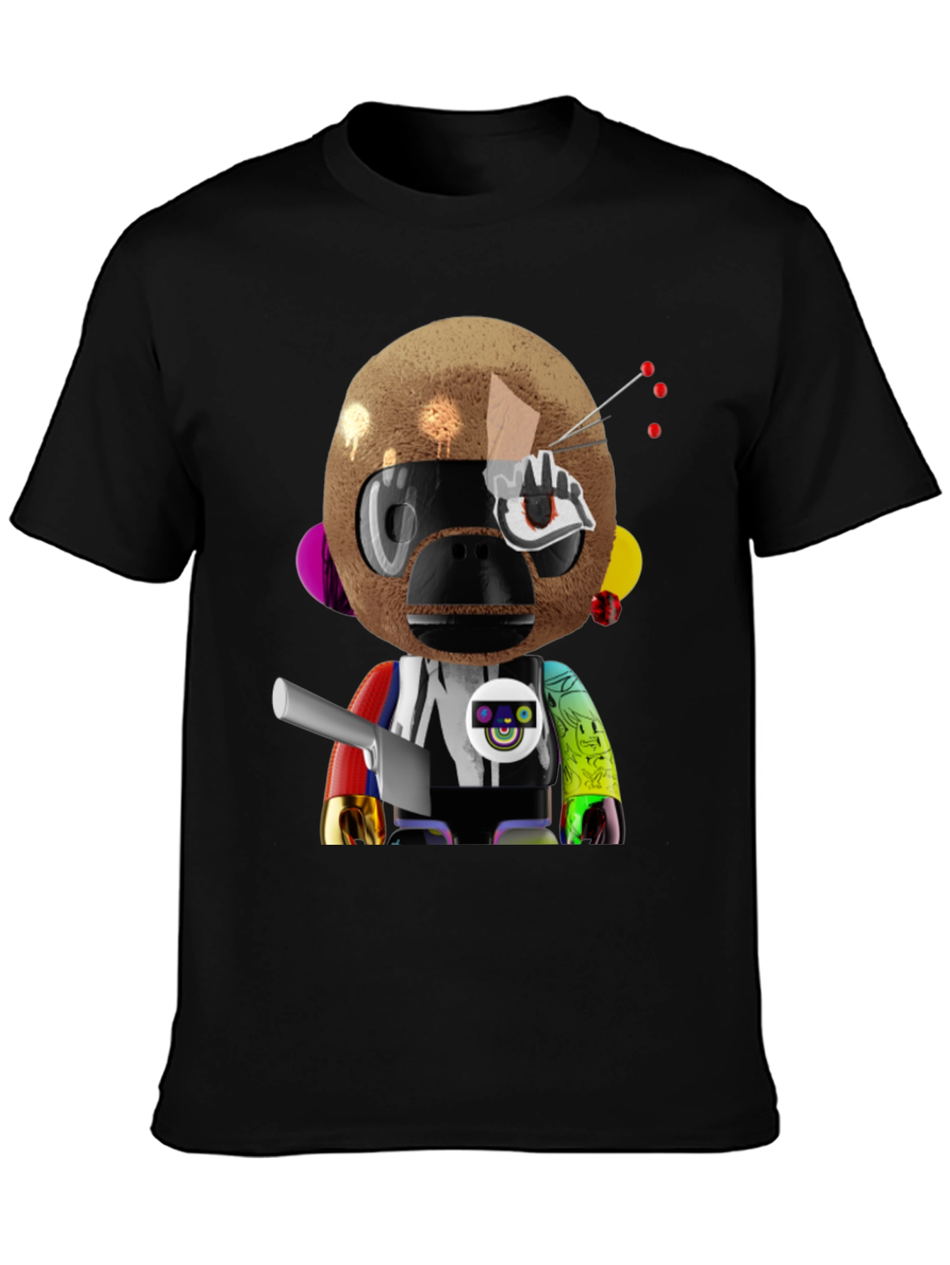 Black Novelty Robot Monkey Graphic T-Shirt view 3