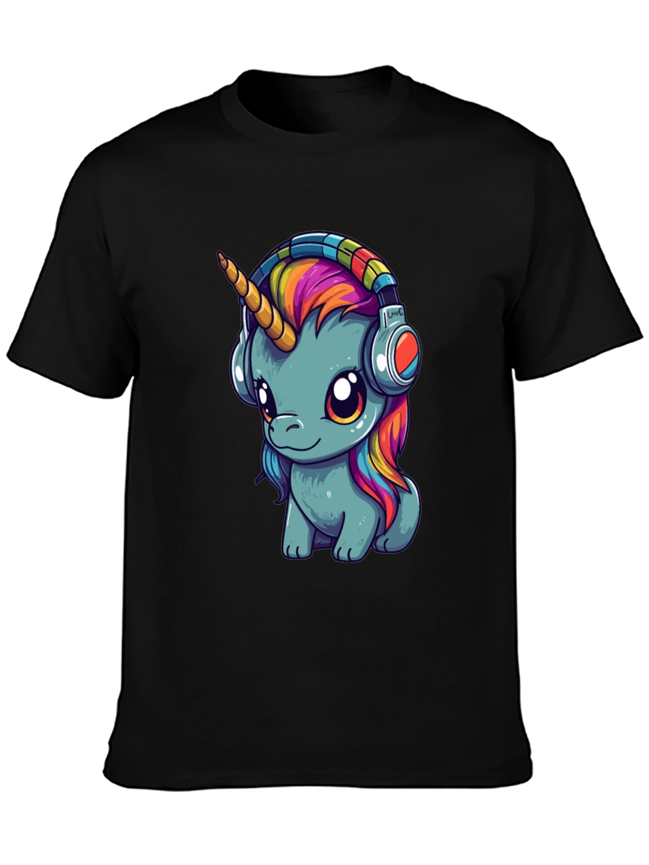 Black Unicorn Headphones Graphic Tee - Black Cotton T-Shirt view 3