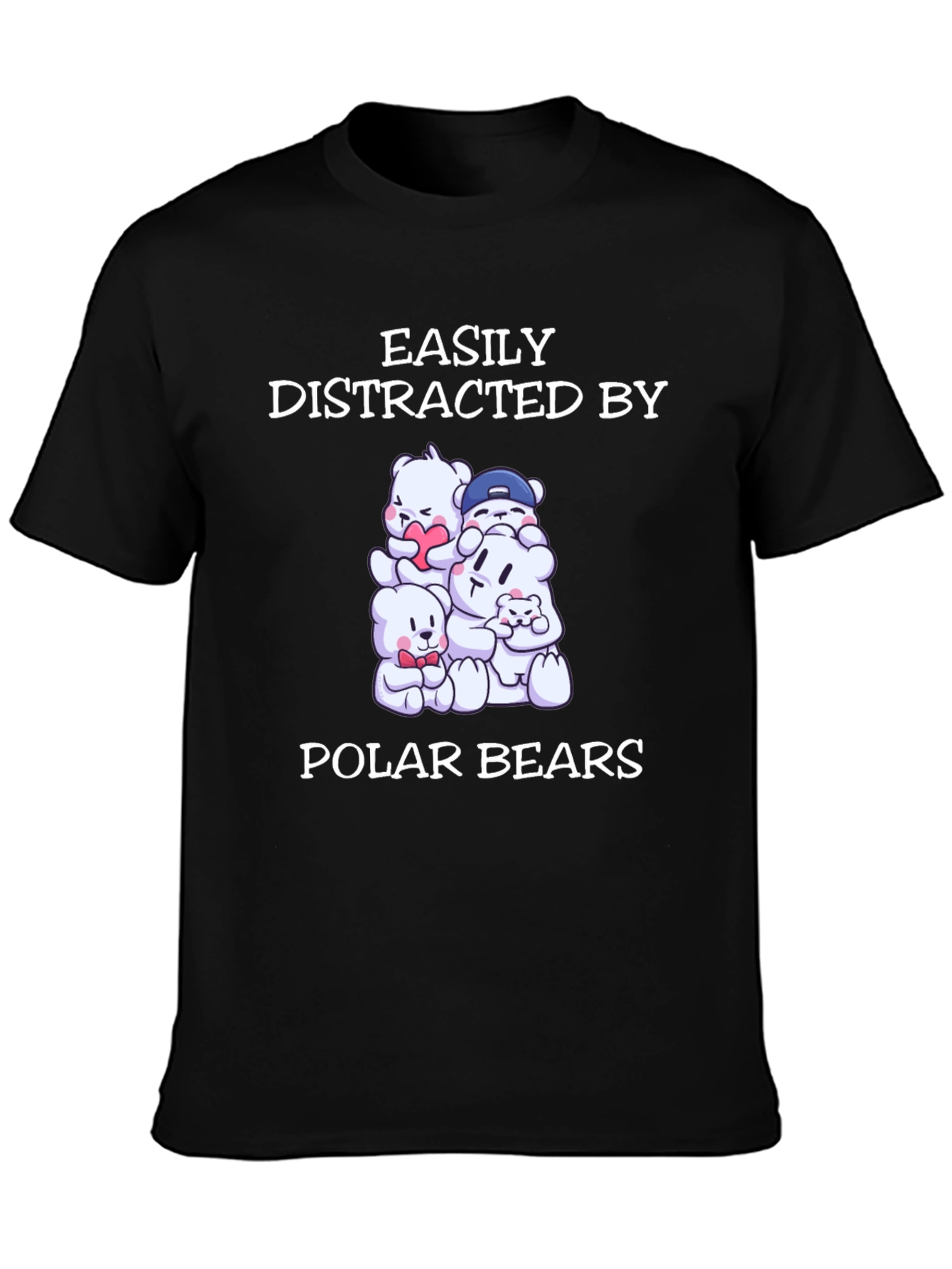Black Easily Distracted by Polar Bears T-Shirt view 3