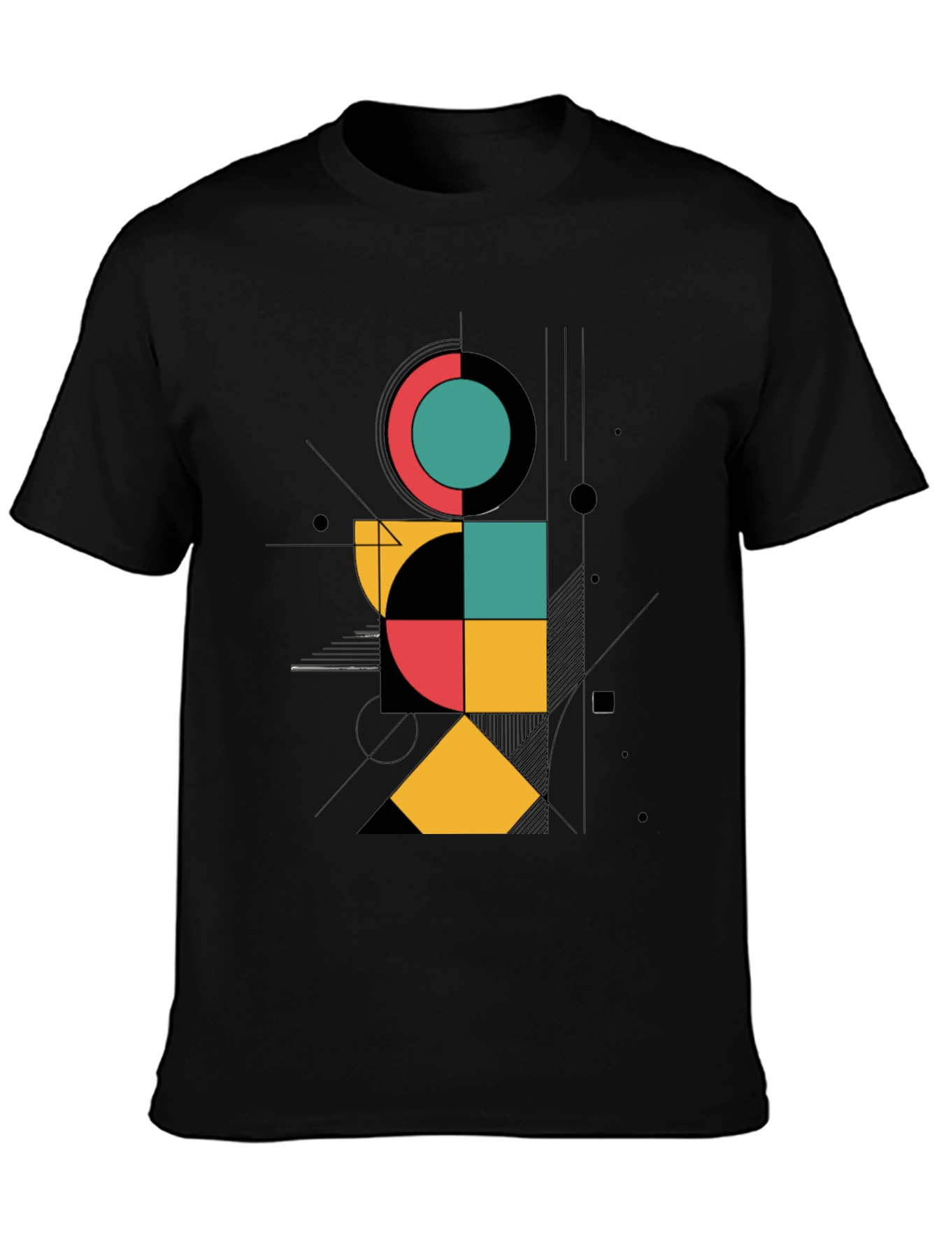 Black Geometric Graphic Print Black T-Shirt view 3