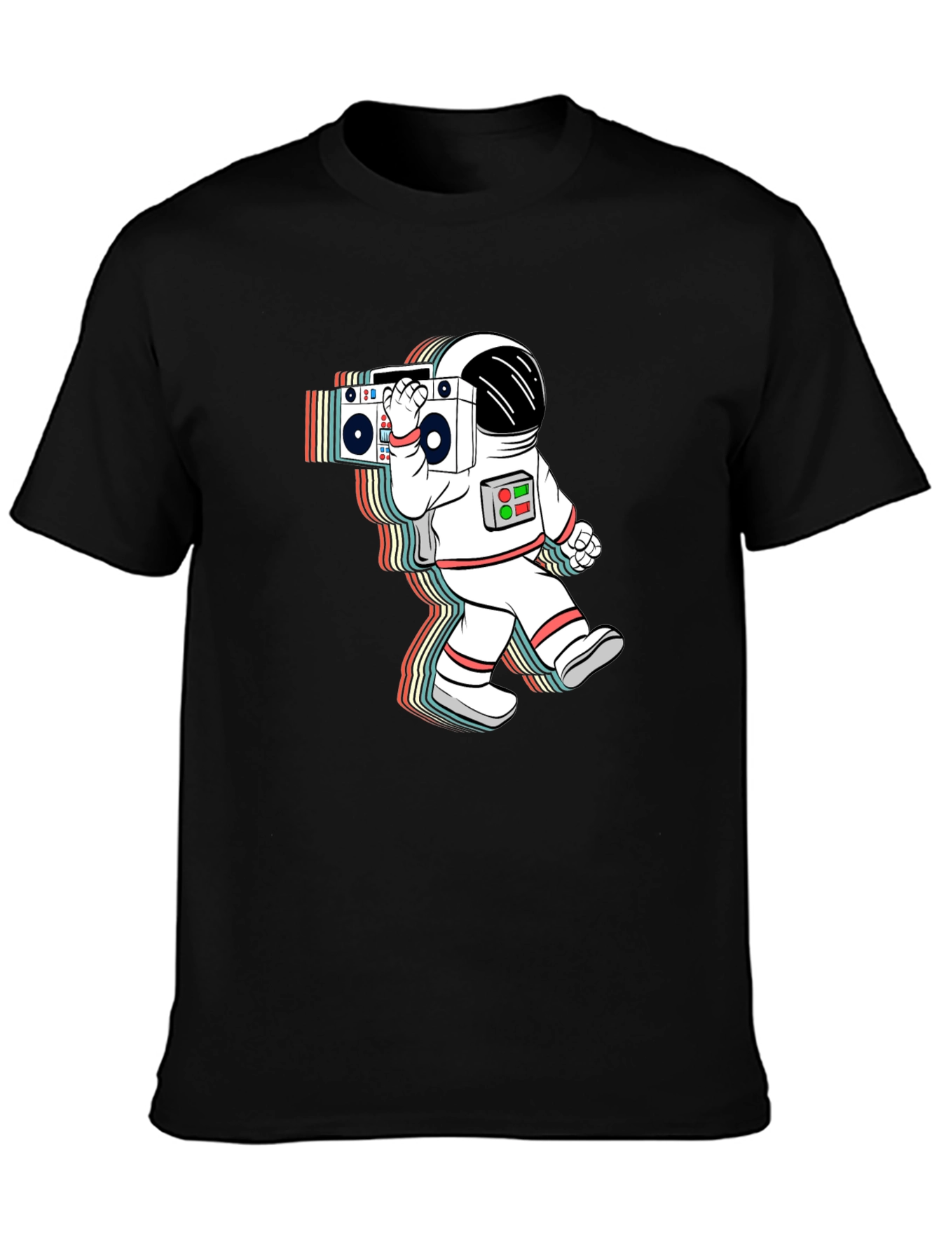 Black Retro Astronaut Boombox Black T-Shirt view 3