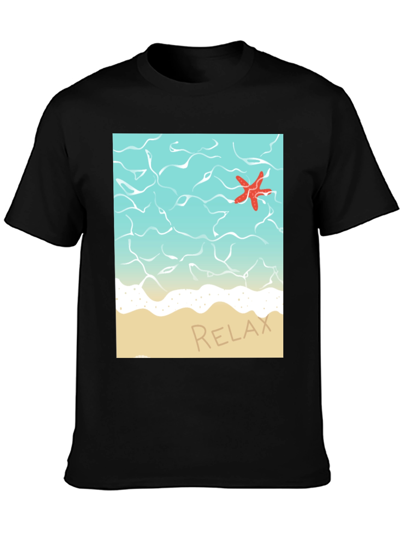 Black Relaxing Beach T-Shirt - Starfish Ocean Design view 3