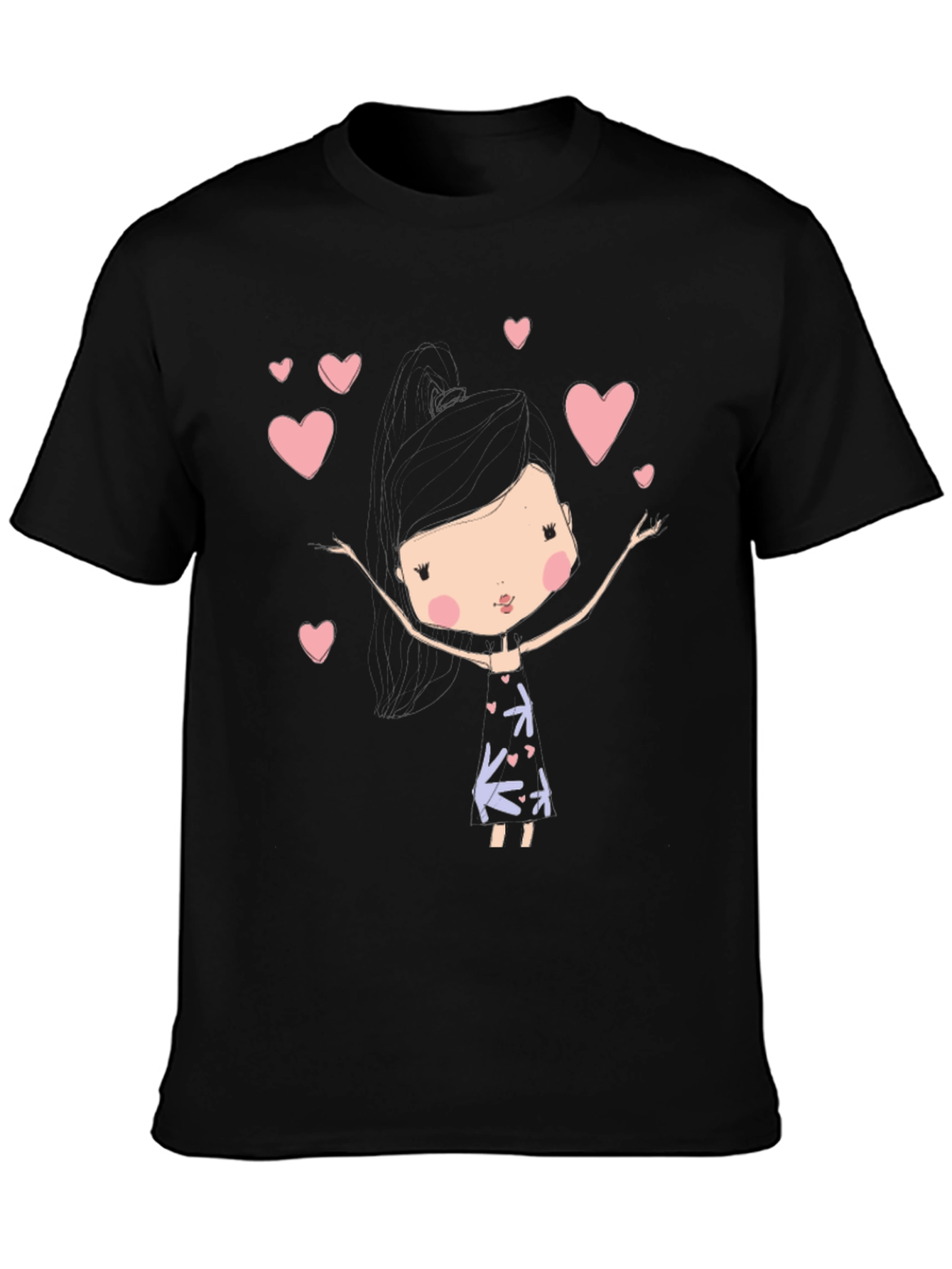 Black Cute Girl Heart T-Shirt view 3