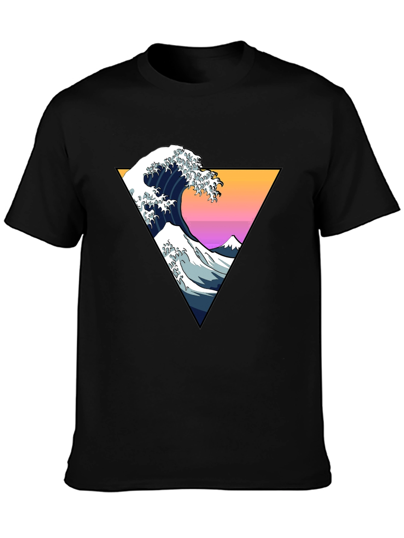 Black Great Wave Geometric Triangle T-Shirt view 3