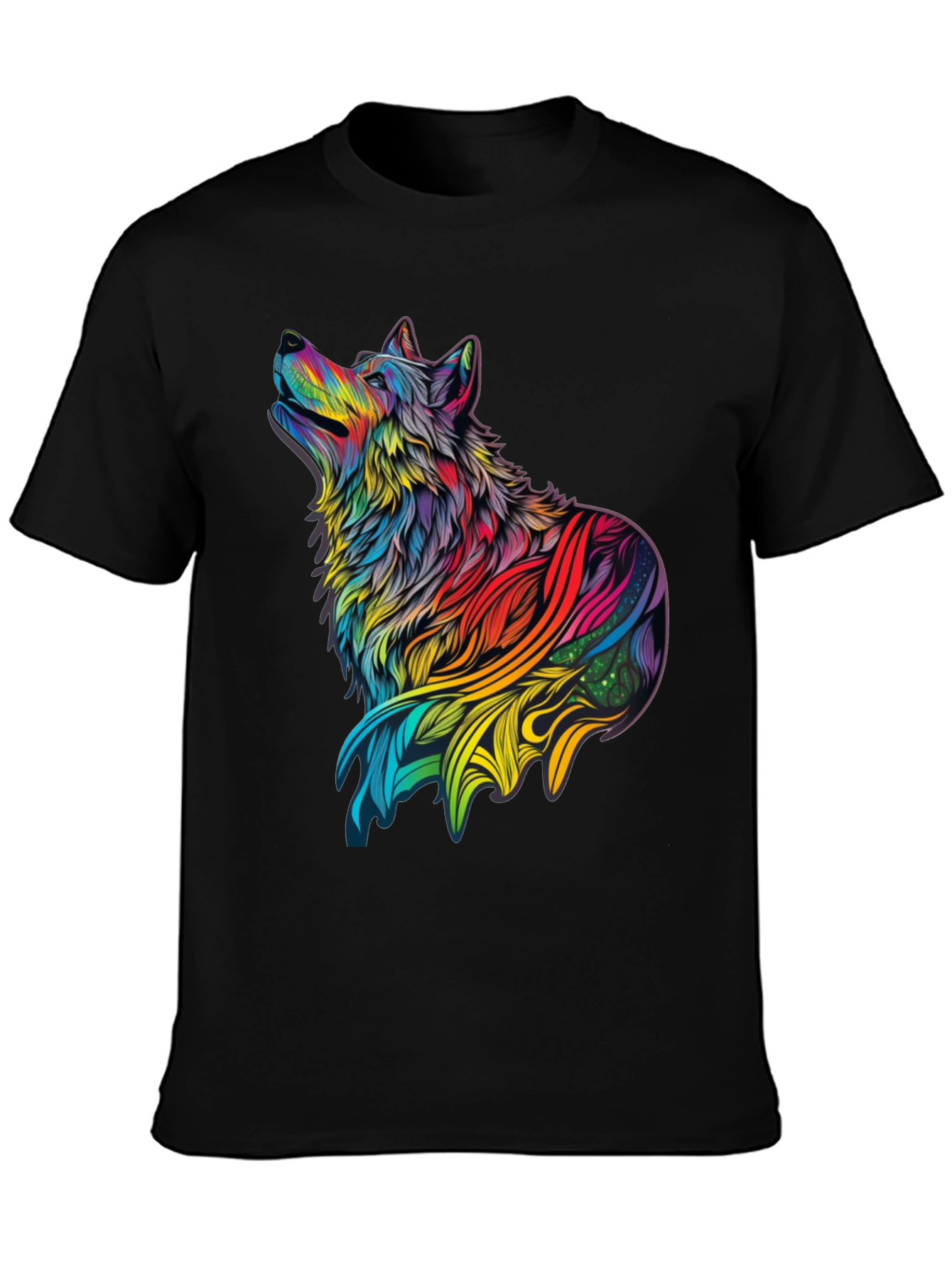 Black Rainbow Wolf Graphic Black T-Shirt view 3