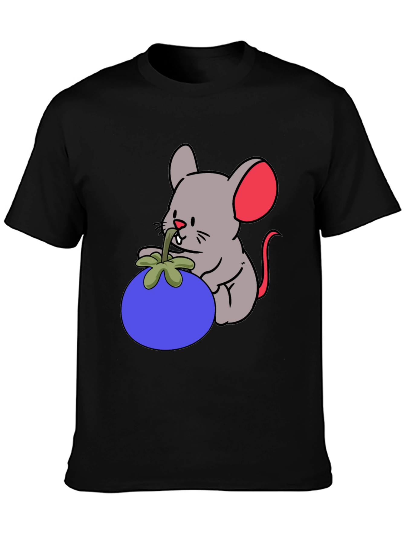 Black Cartoon Mouse & Berry Graphic Black T-Shirt view 3