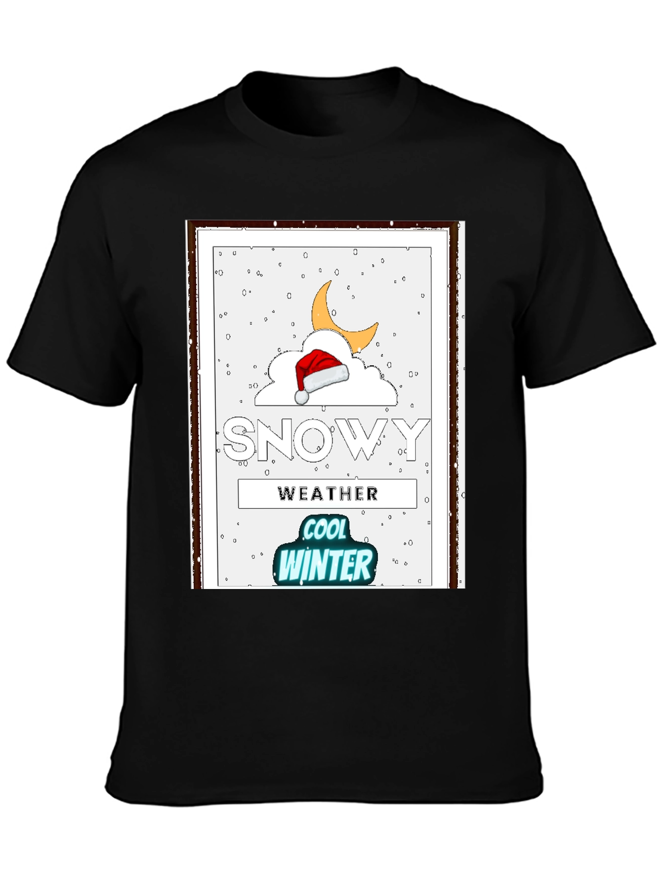 Black Snowy Weather Cool Winter T-Shirt view 3