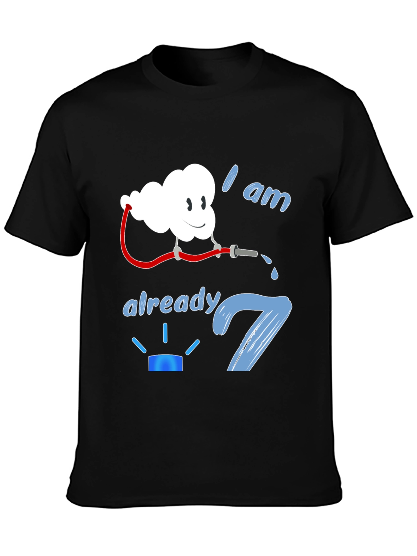 Black I am Already 7 Birthday Firefighter Cloud Black T-Shirt view 3