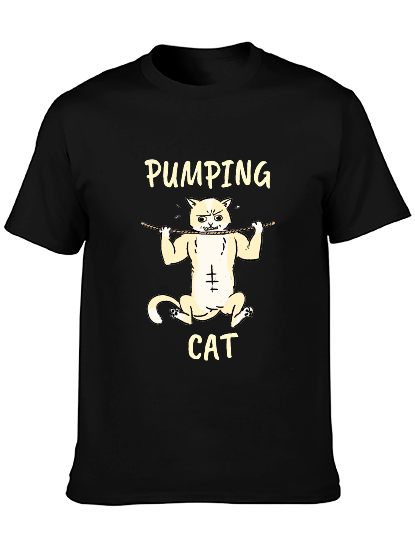 Black Pumping Cat Graphic T-Shirt - Gym Humor Tee view 3