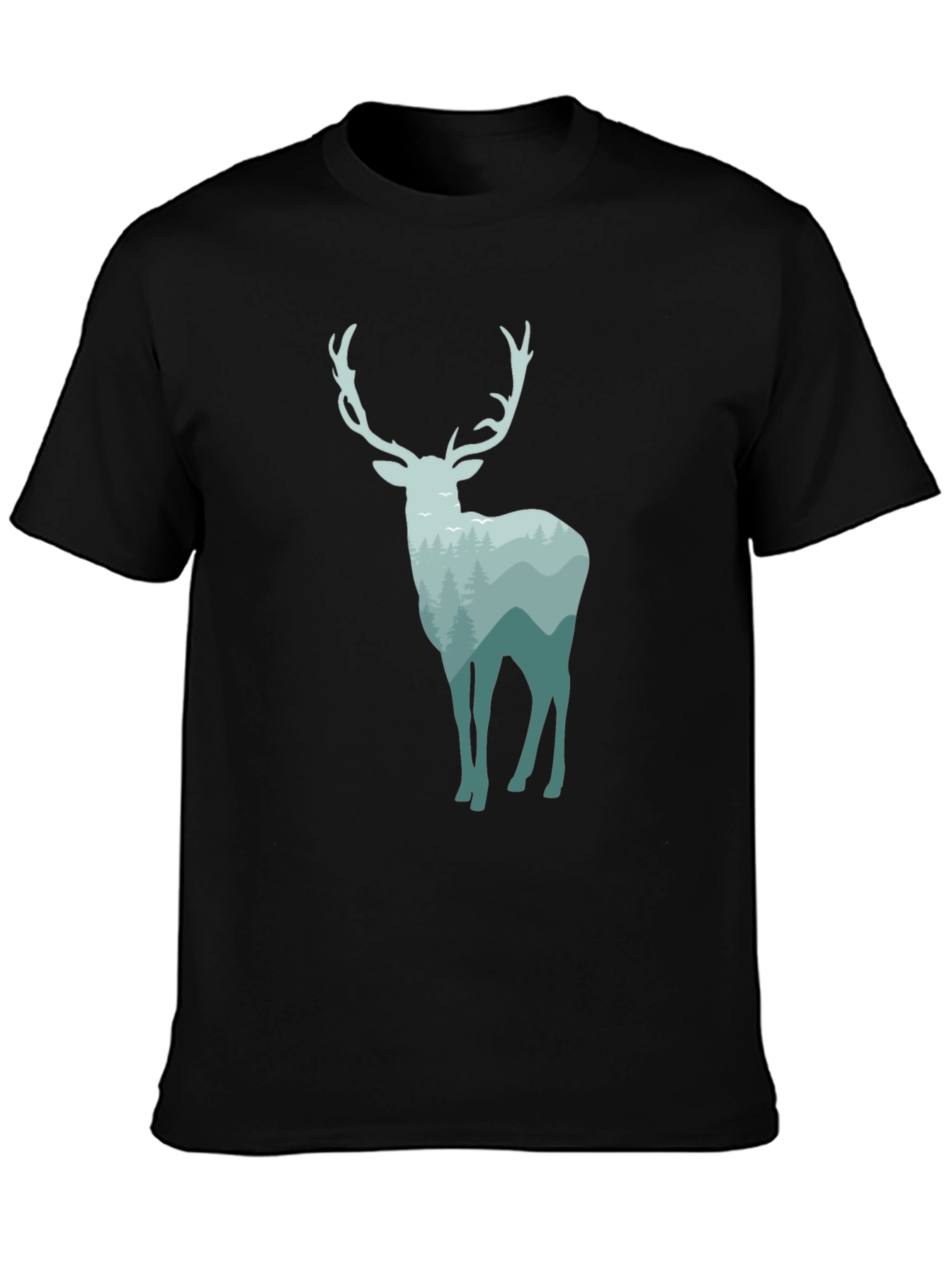 Black Nature Deer Graphic Tee - Black Cotton Blend view 3