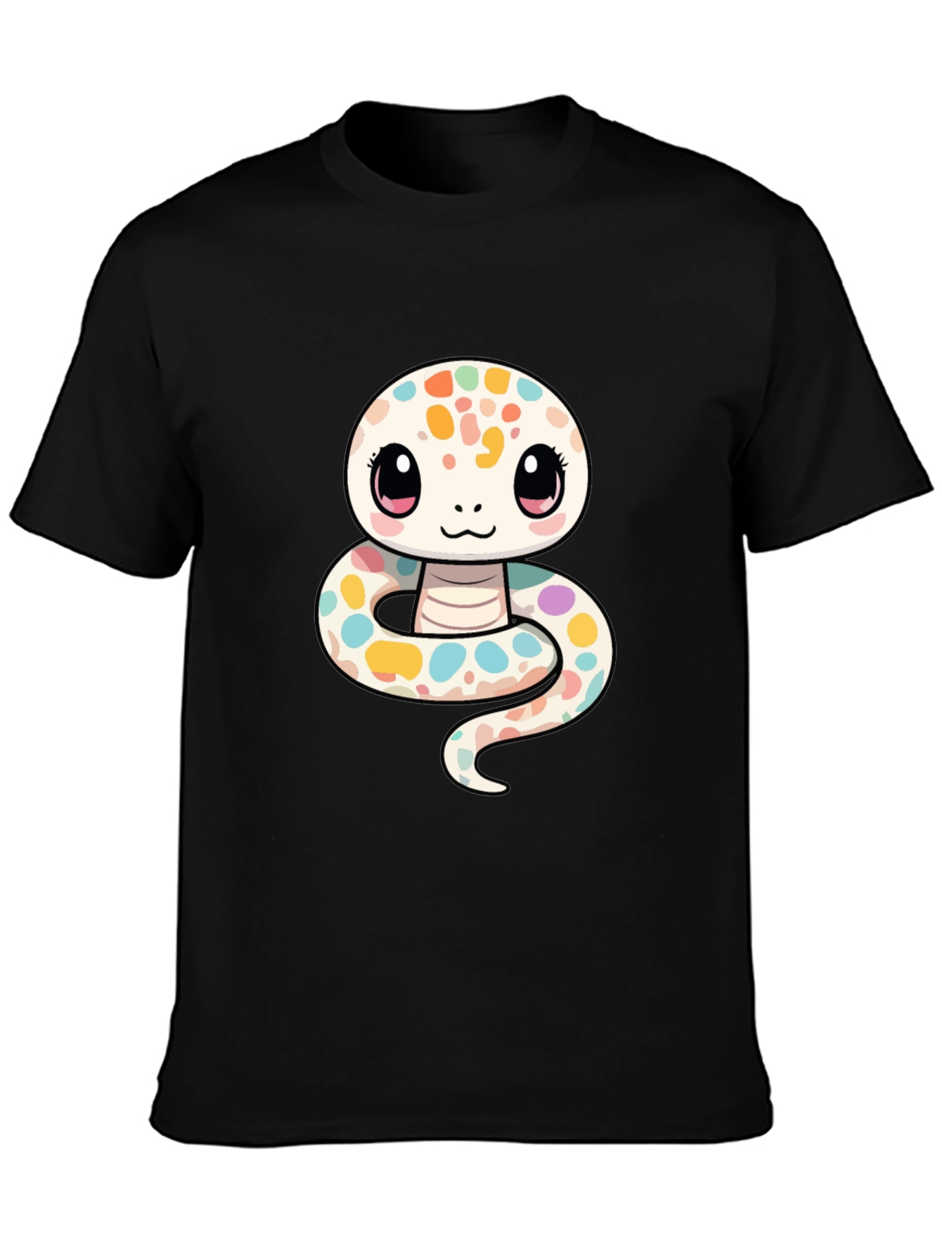 Black Cute Cartoon Snake Graphic T-Shirt view 3