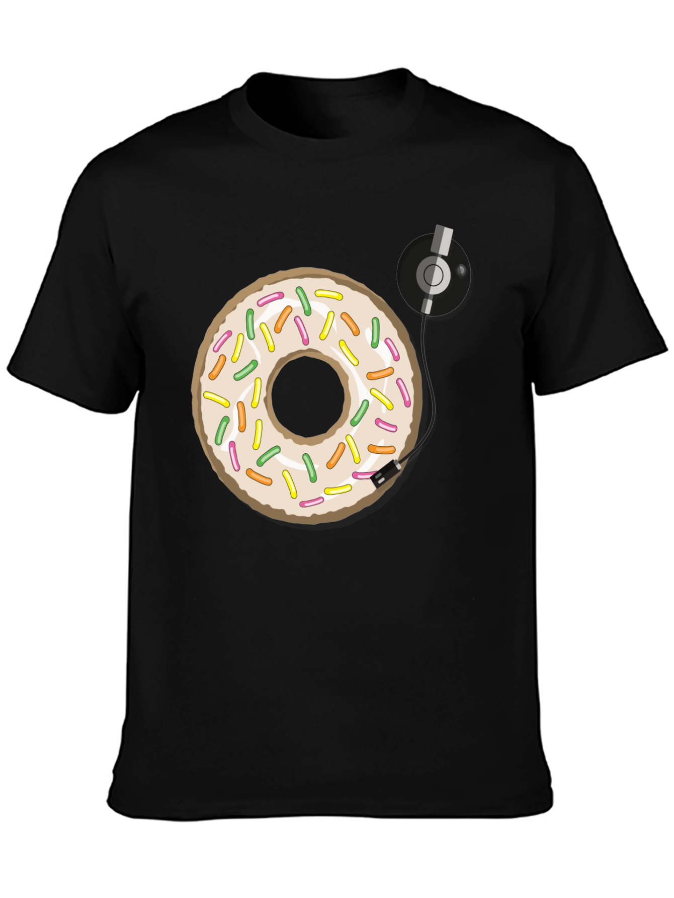 Black Donut Turntable Graphic Tee - Sweet & Groovy Style view 3
