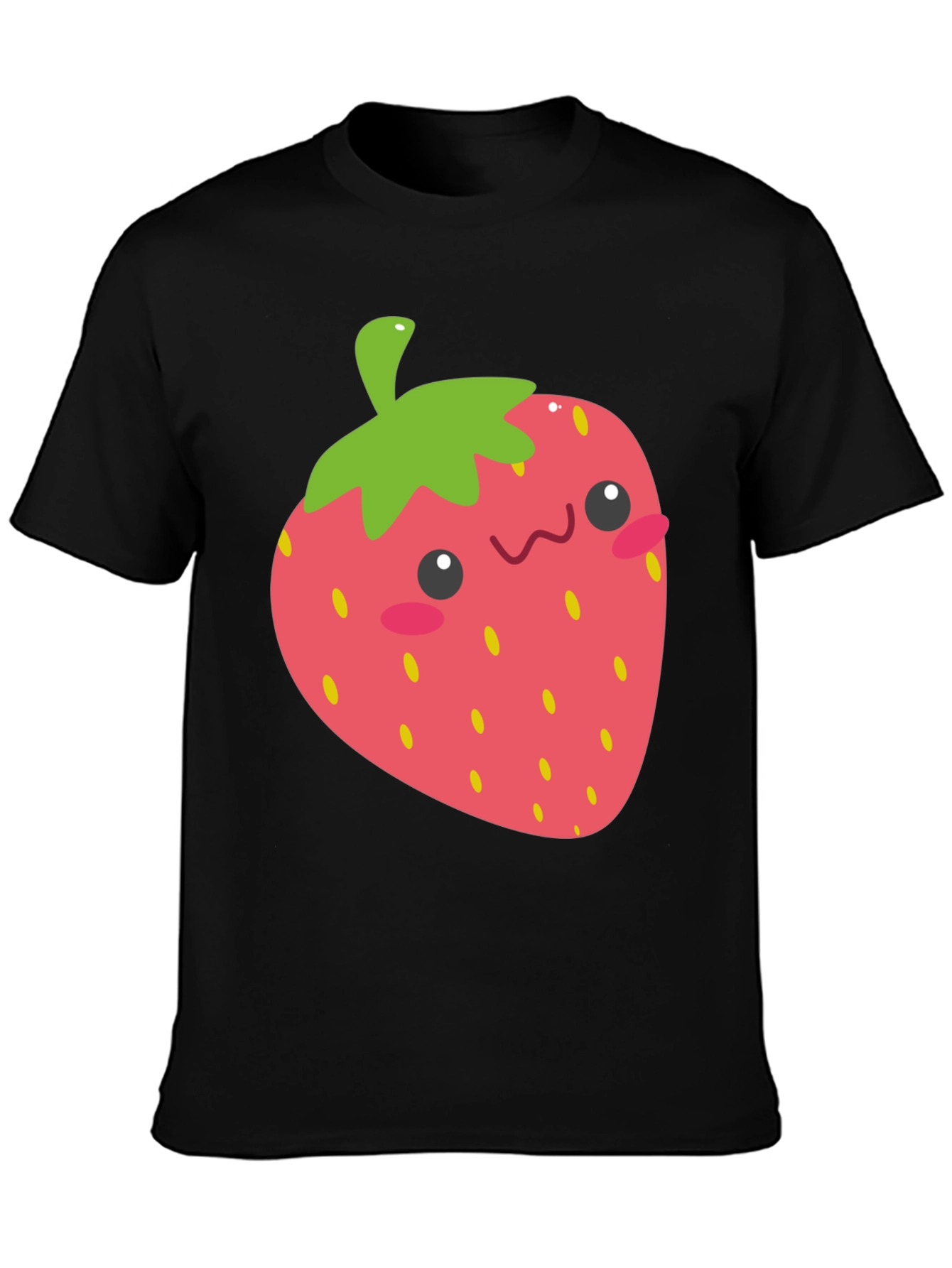 Black Cute Strawberry Graphic Tee - Black Cotton T-Shirt view 3