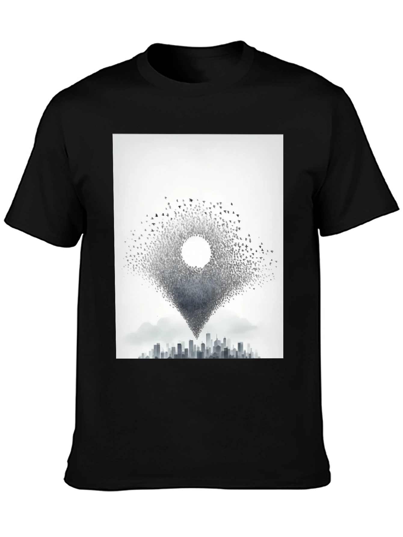 Black Urban Migration T-Shirt - Bird Cityscape Tee view 3