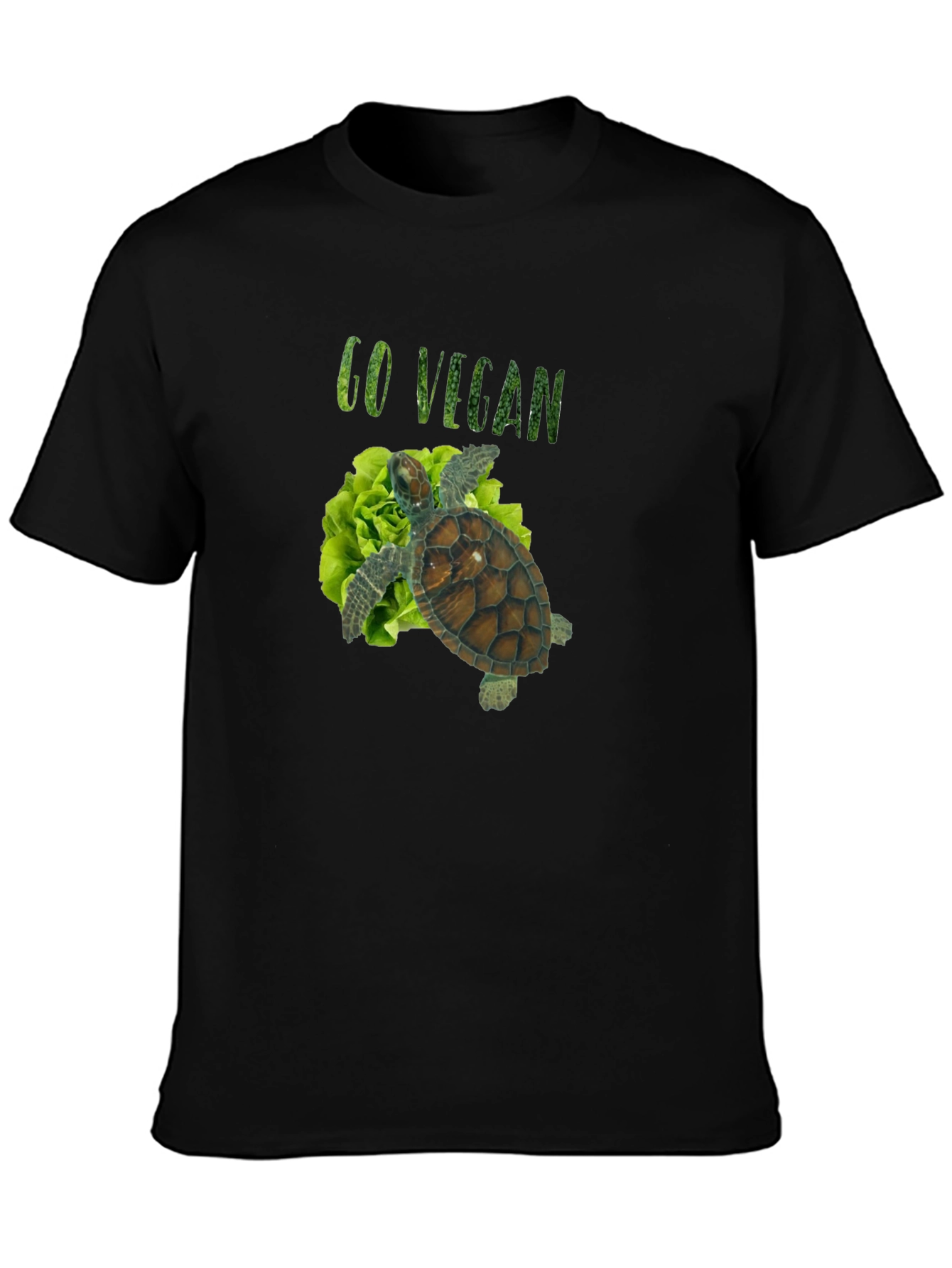 Black Go Vegan Turtle Tee - Unisex Black T-Shirt view 3