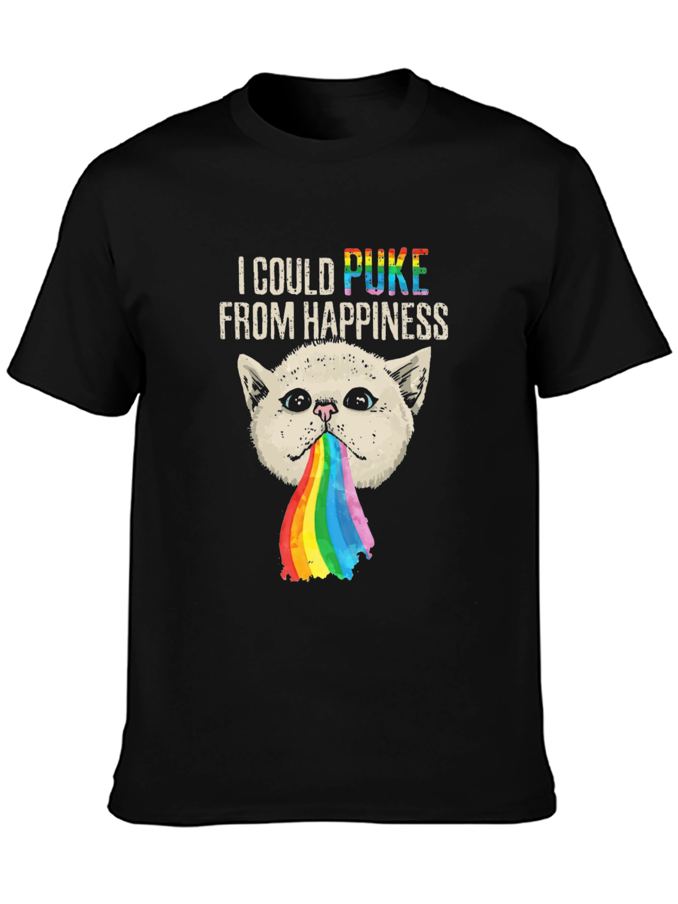 Black Rainbow Puke Cat Graphic Tee view 3