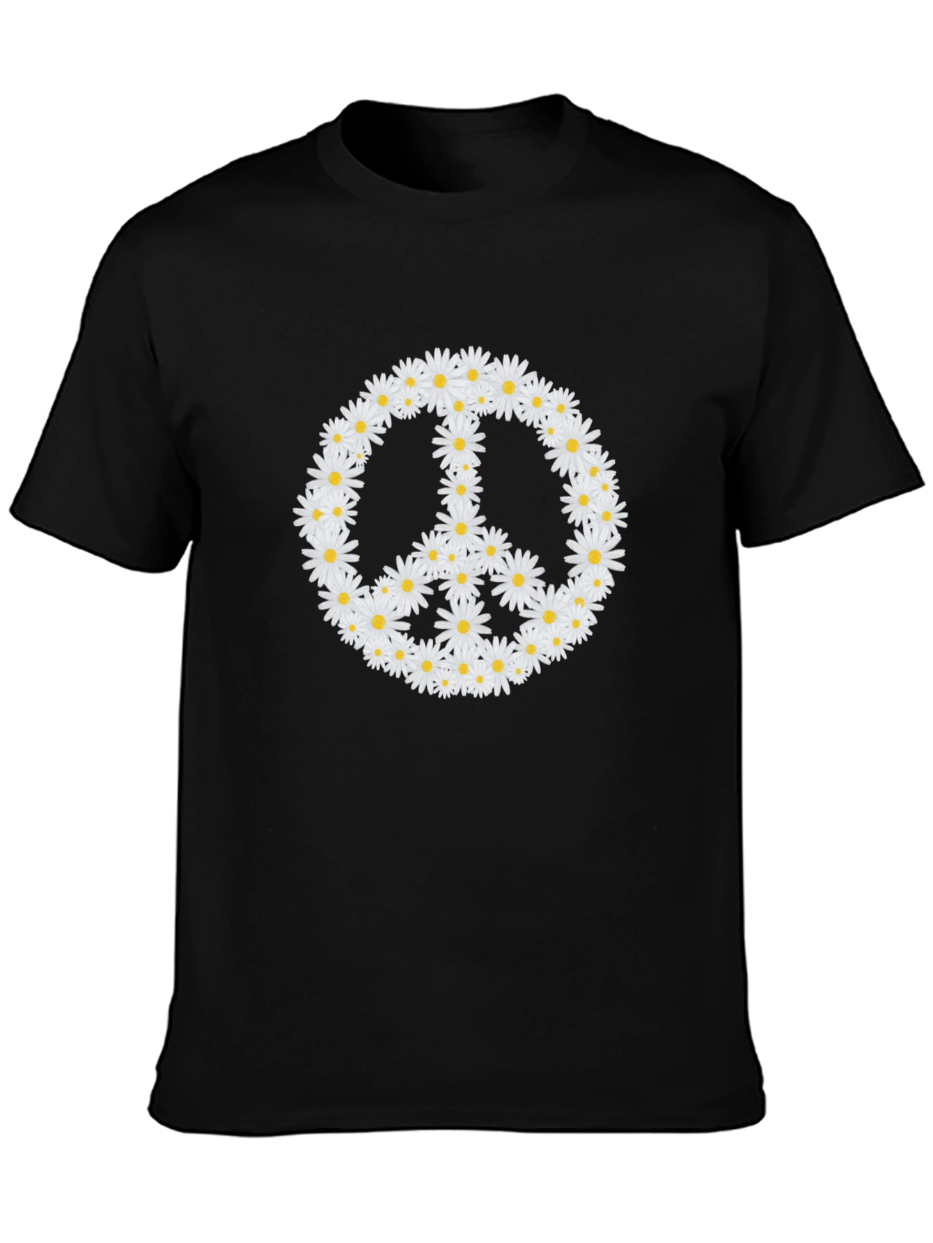 Black Daisy Peace Sign Black T-Shirt view 3