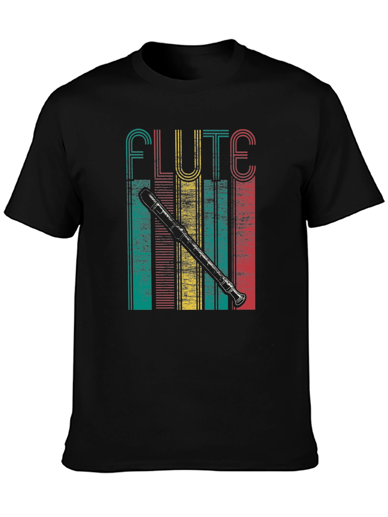 Black Retro Flute Player T-Shirt view 3