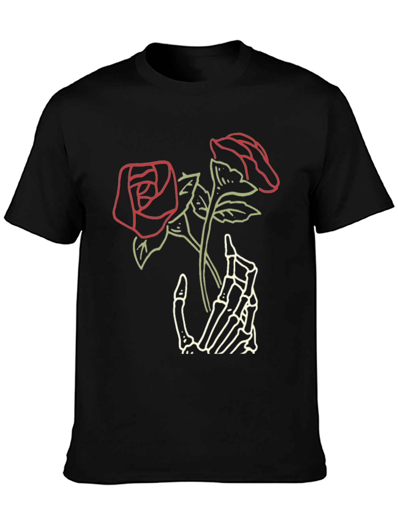Black Skeleton Hand Roses Graphic Tee - Dark Aesthetic view 3