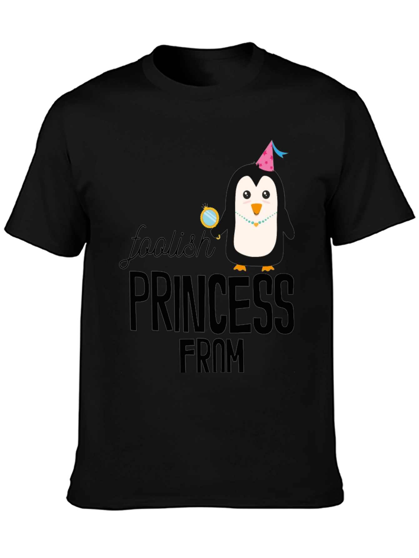 Black Foolish Princess Penguin Graphic T-Shirt view 3
