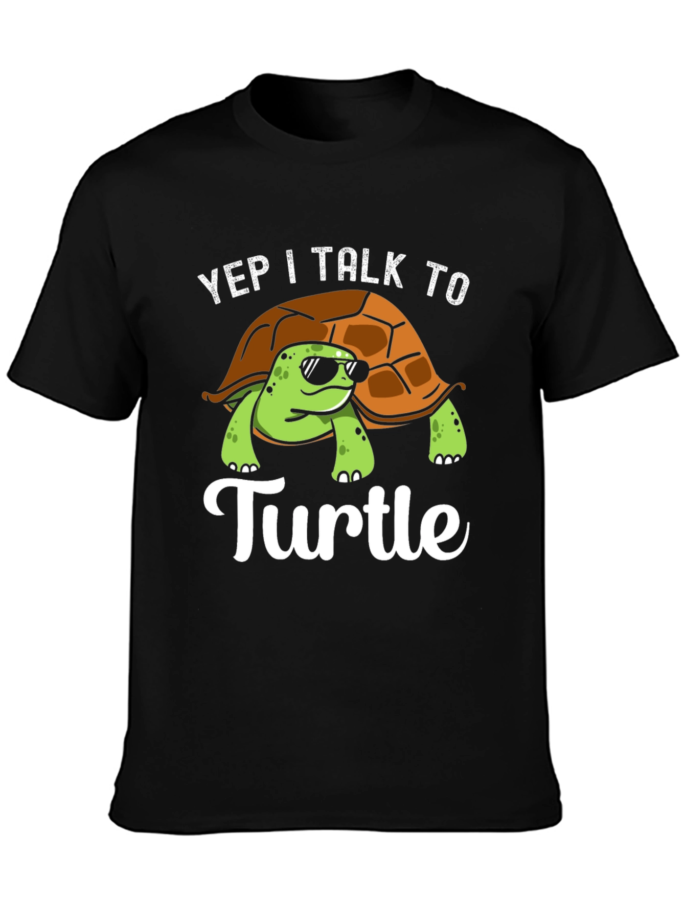 Black Yep I Talk to Turtle Graphic T-Shirt view 3