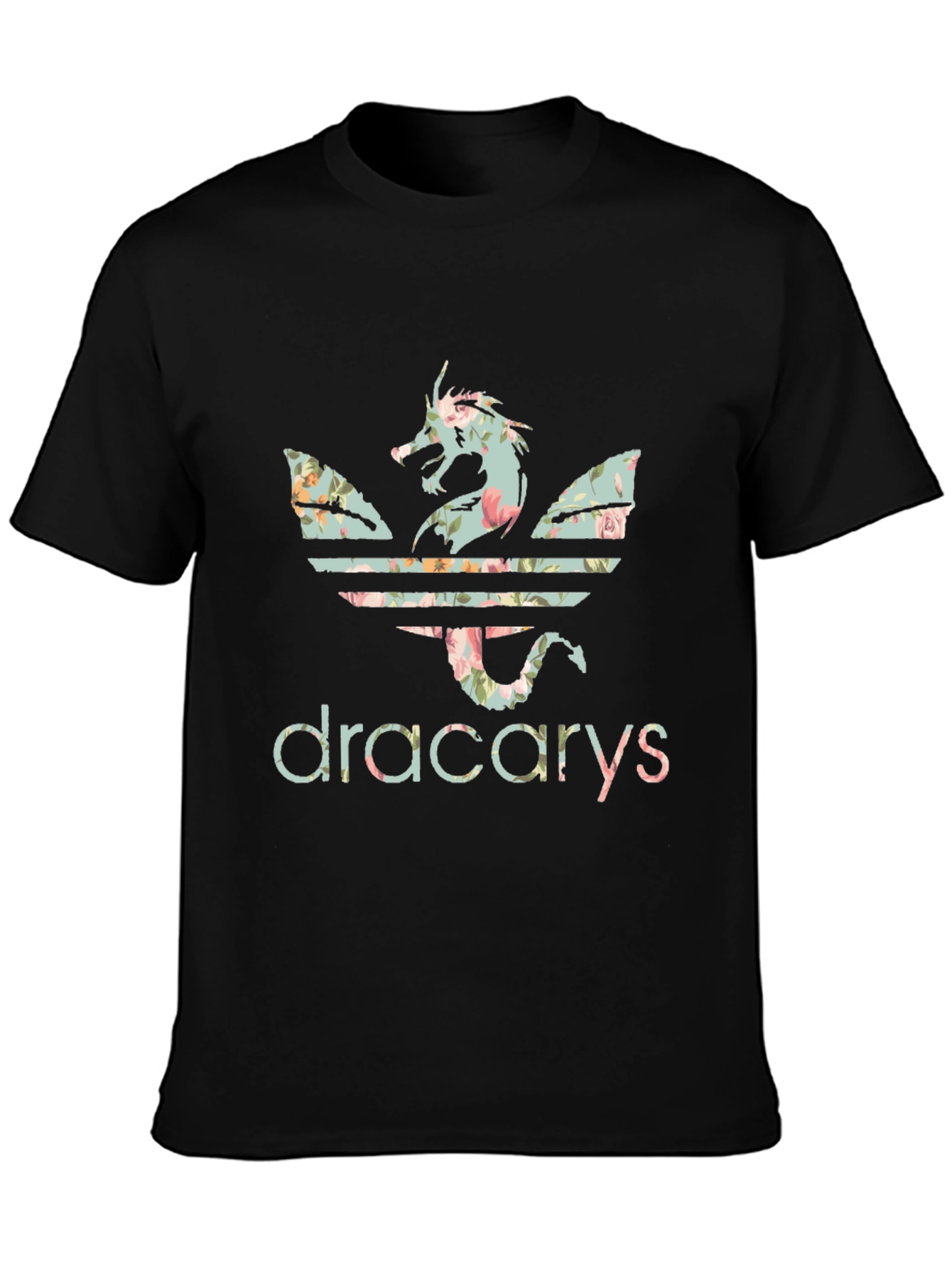 Black Dracarys Floral Dragon T-Shirt view 3