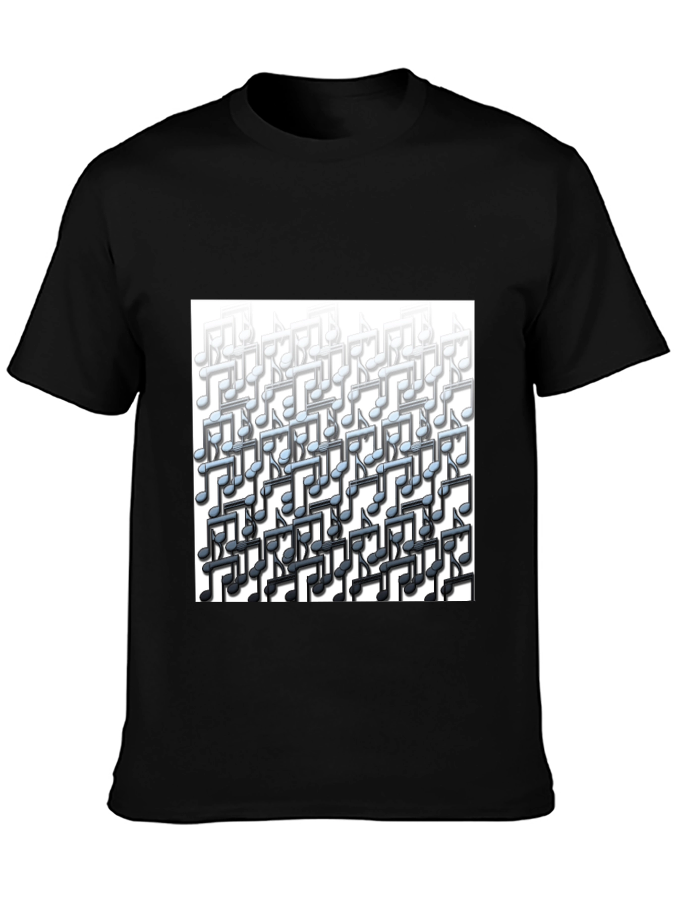 Black Musical Notes Graphic Tee - Black Cotton T-Shirt view 3