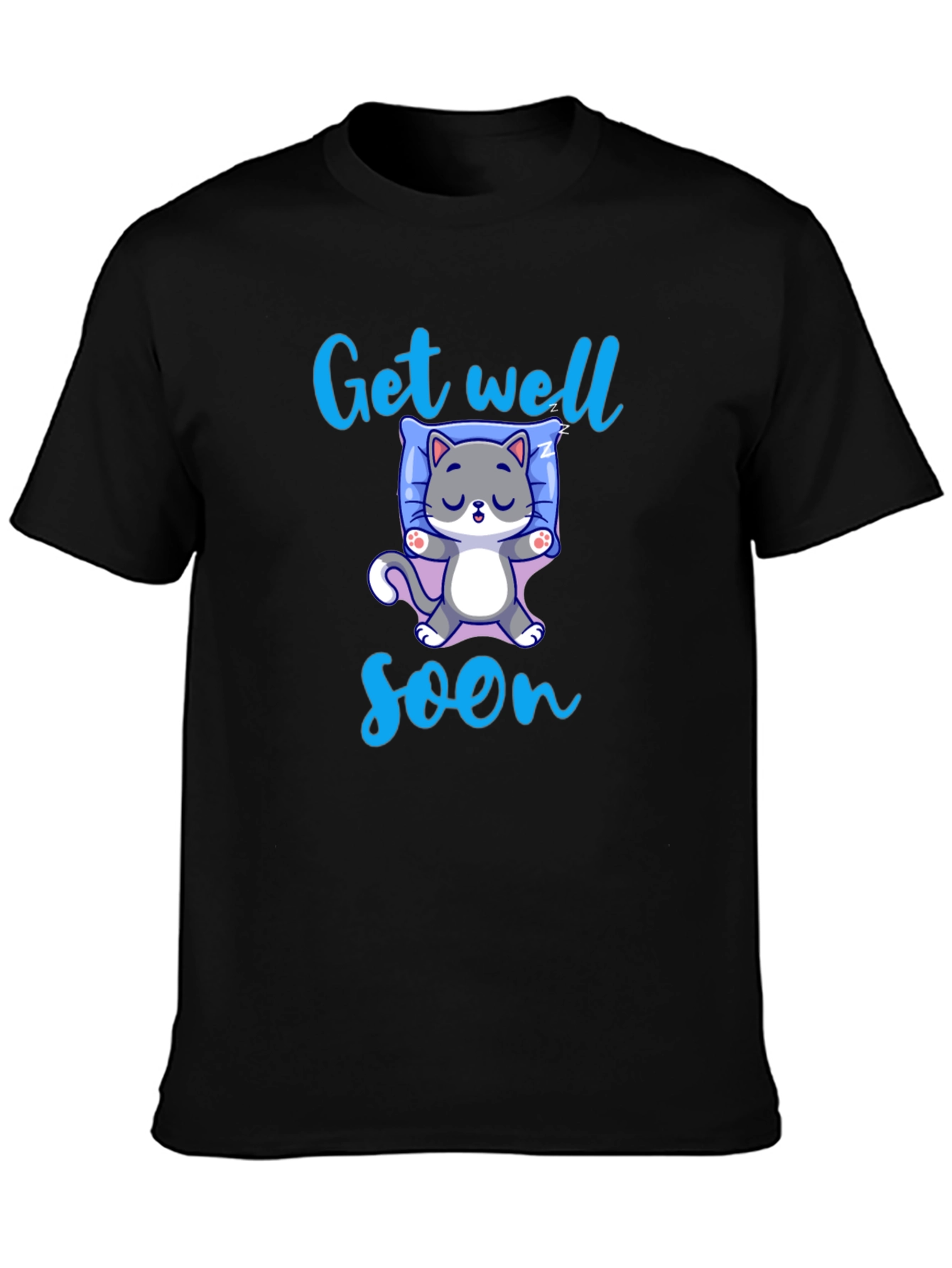Black Get Well Soon Cute Cat T-Shirt view 3