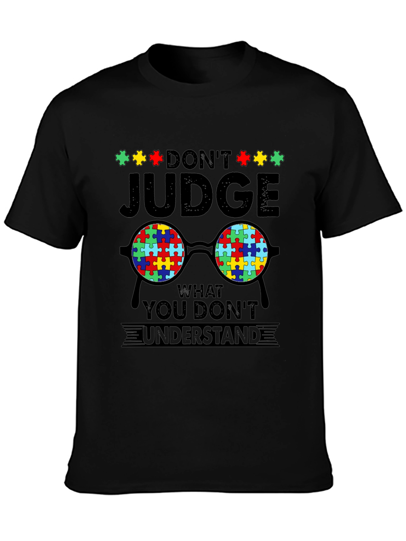 Black Autism Awareness T-Shirt - Don't Judge view 3