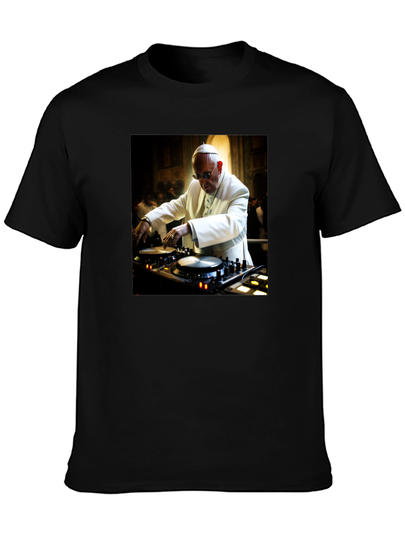 Black DJ Pope Black T-Shirt - Religious Humor view 3