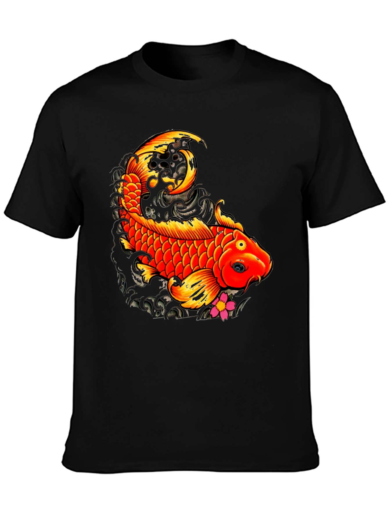 Black Koi Fish Graphic Tee - Black Casual T-Shirt view 3