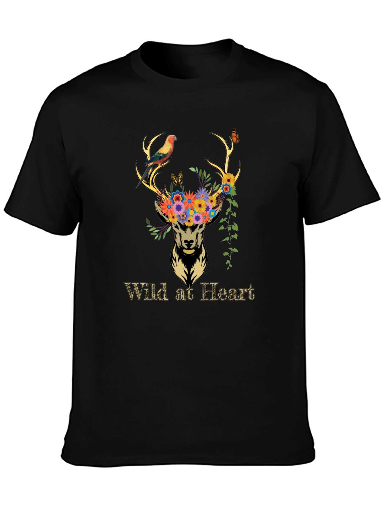 Black Wild at Heart Deer Graphic Tee - Black view 3